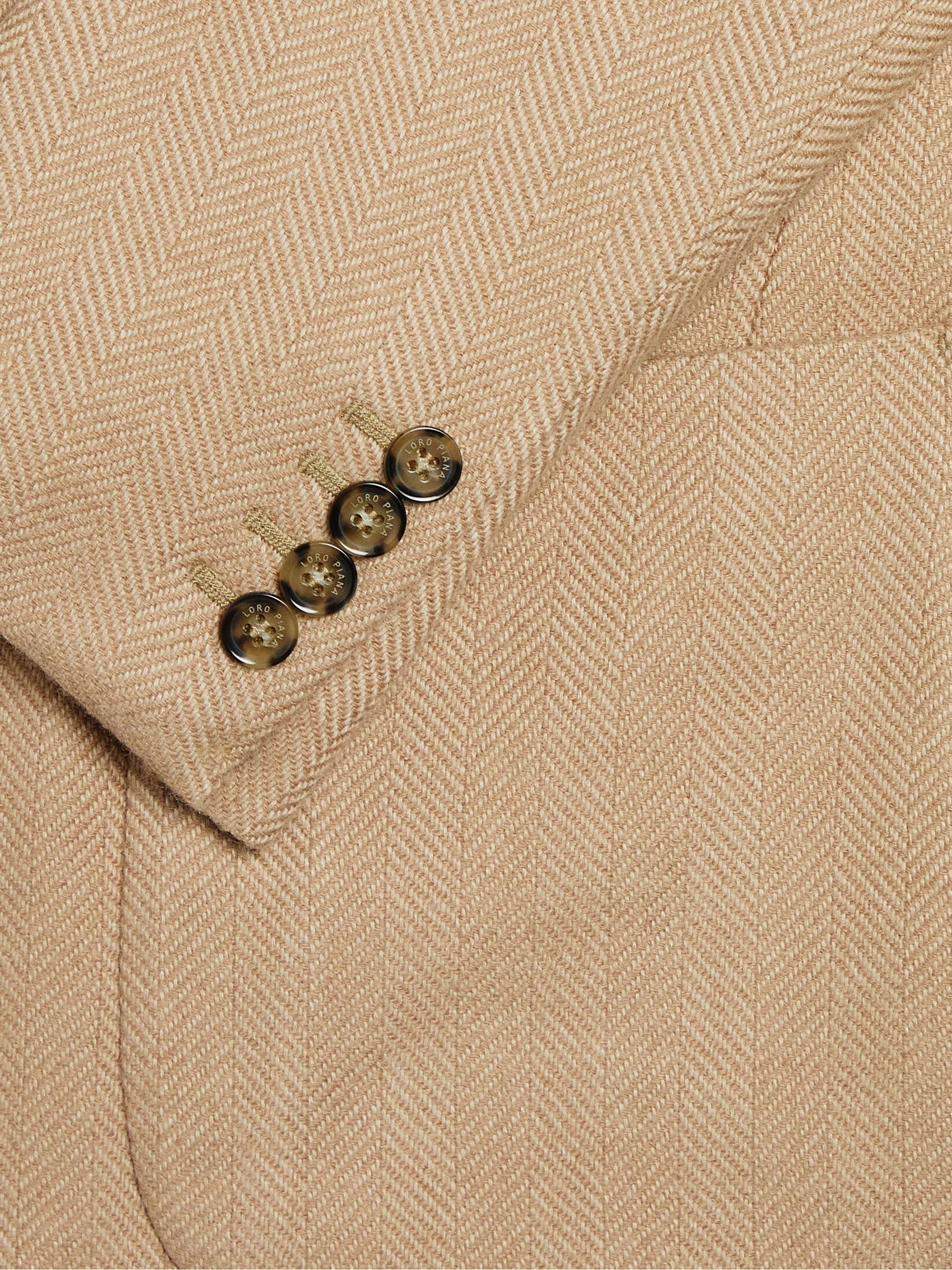 LORO PIANA Rain System Unstructured Herringbone Camel Hair Blazer