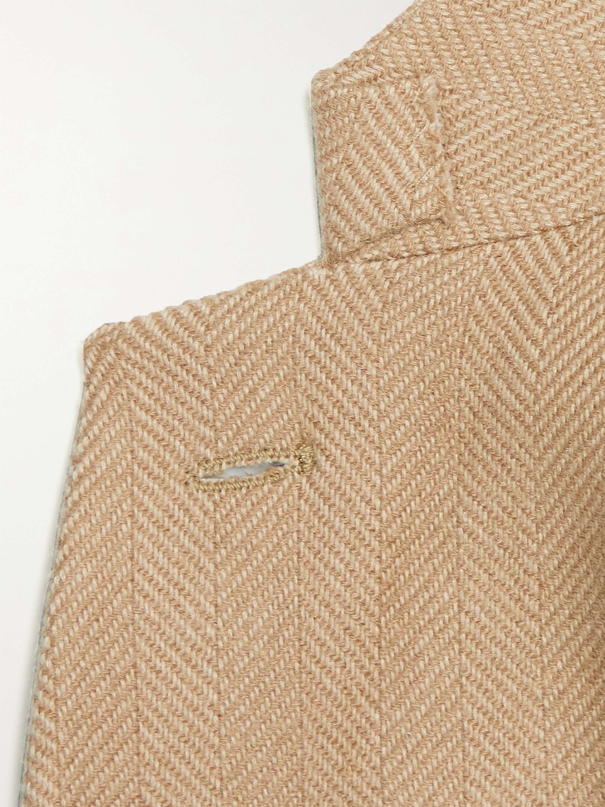 LORO PIANA Rain System Unstructured Herringbone Camel Hair Blazer