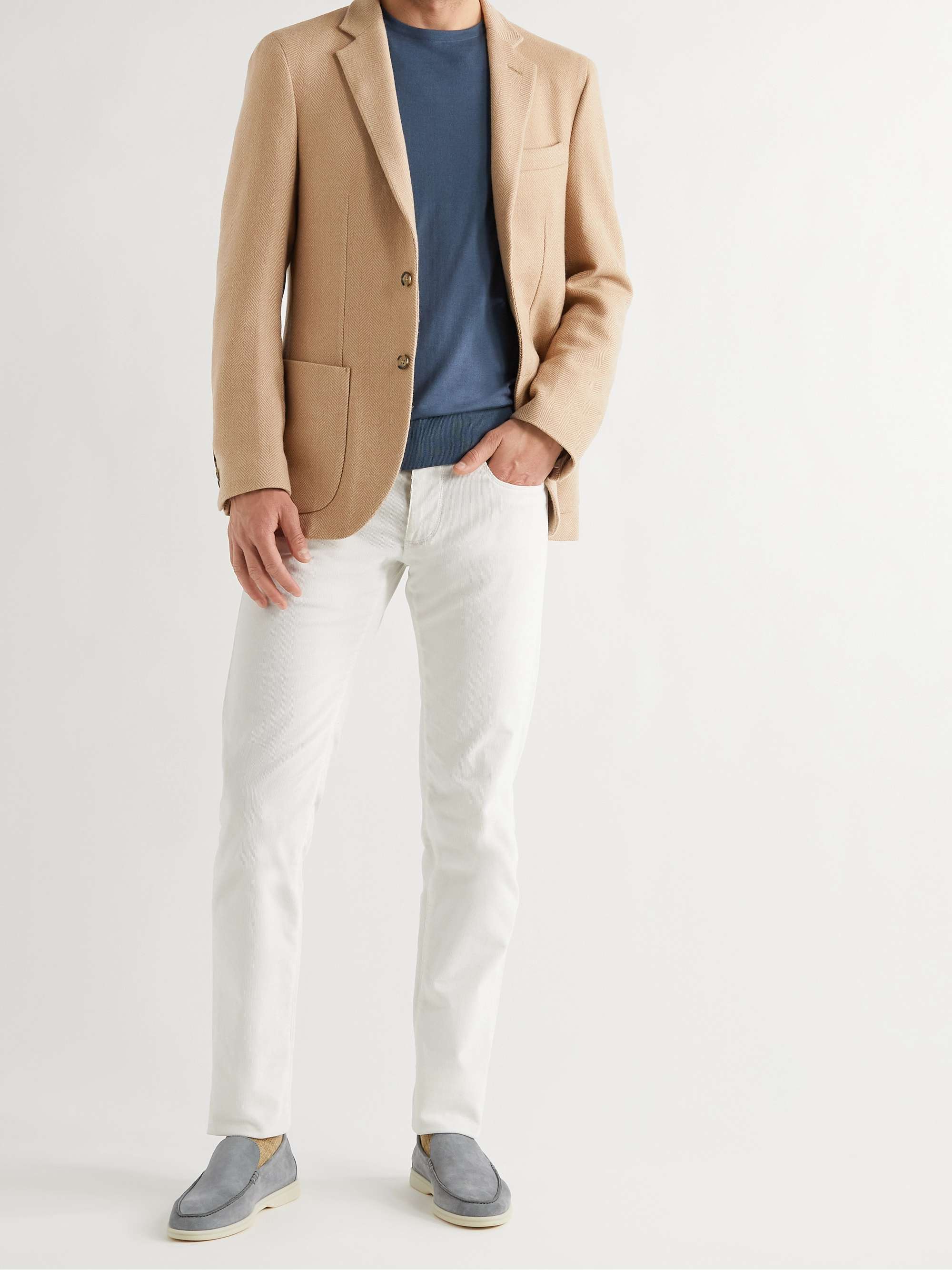 LORO PIANA Rain System Unstructured Herringbone Camel Hair Blazer