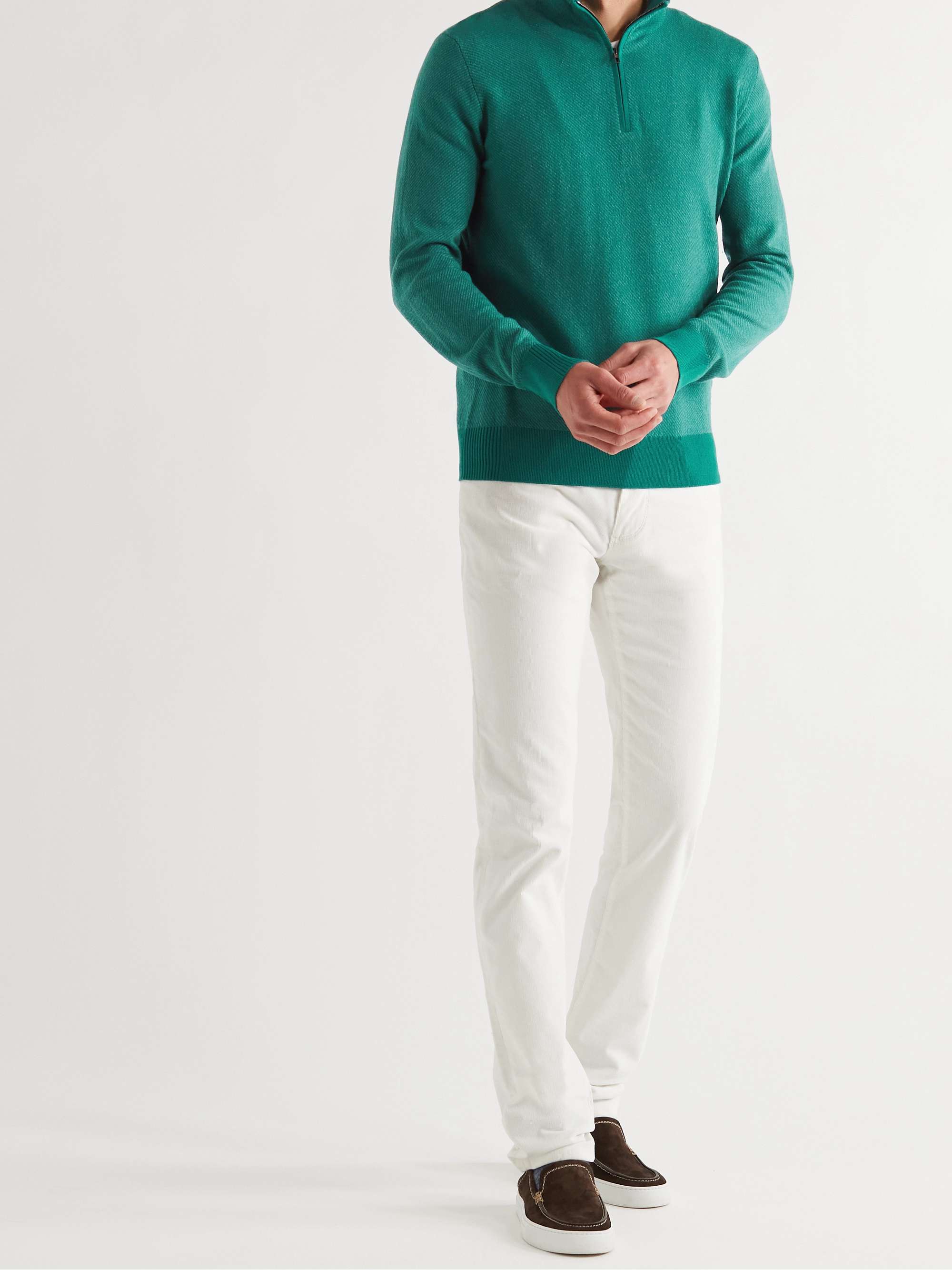 LORO PIANA Roadster Striped Cashmere Half-Zip Sweater