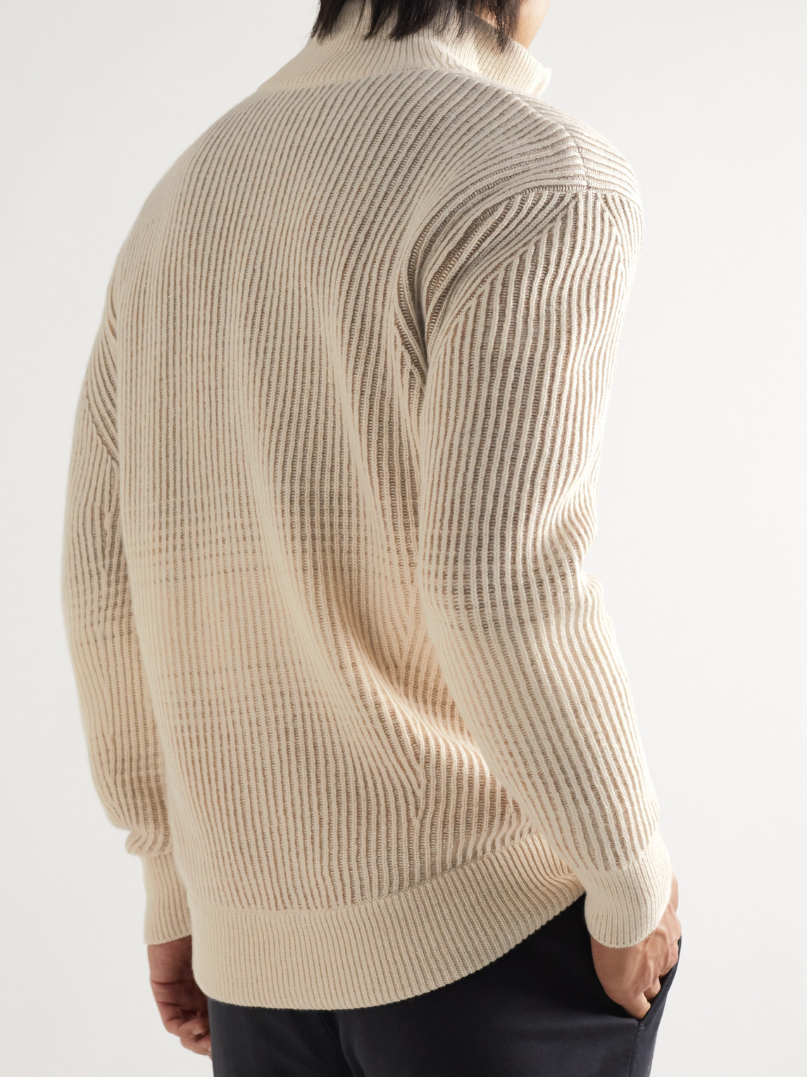 Shop Loro Piana Ribbed Cashmere And Wool-blend Zip-up Cardigan In Neutrals