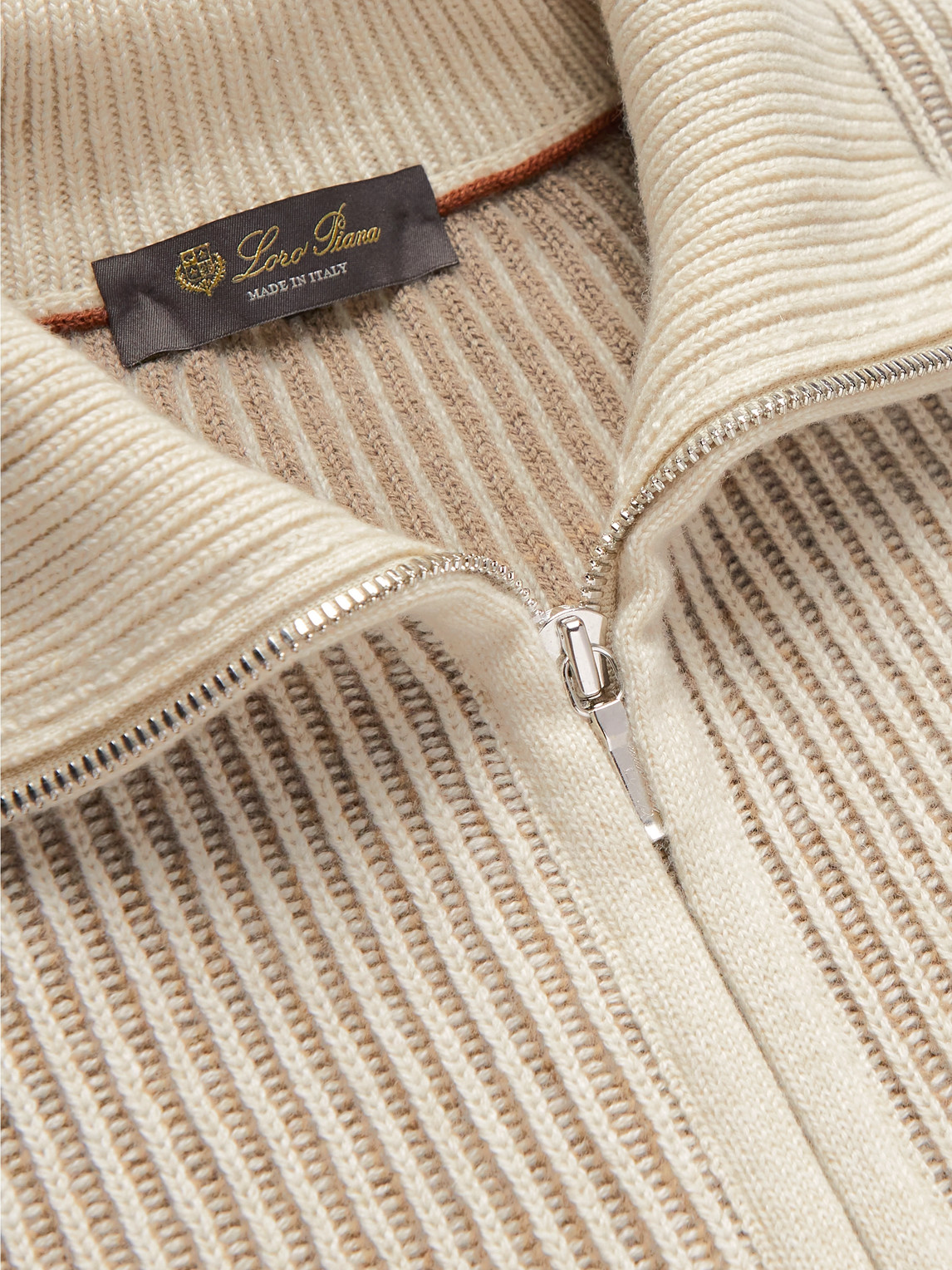 Shop Loro Piana Ribbed Cashmere And Wool-blend Zip-up Cardigan In Neutrals