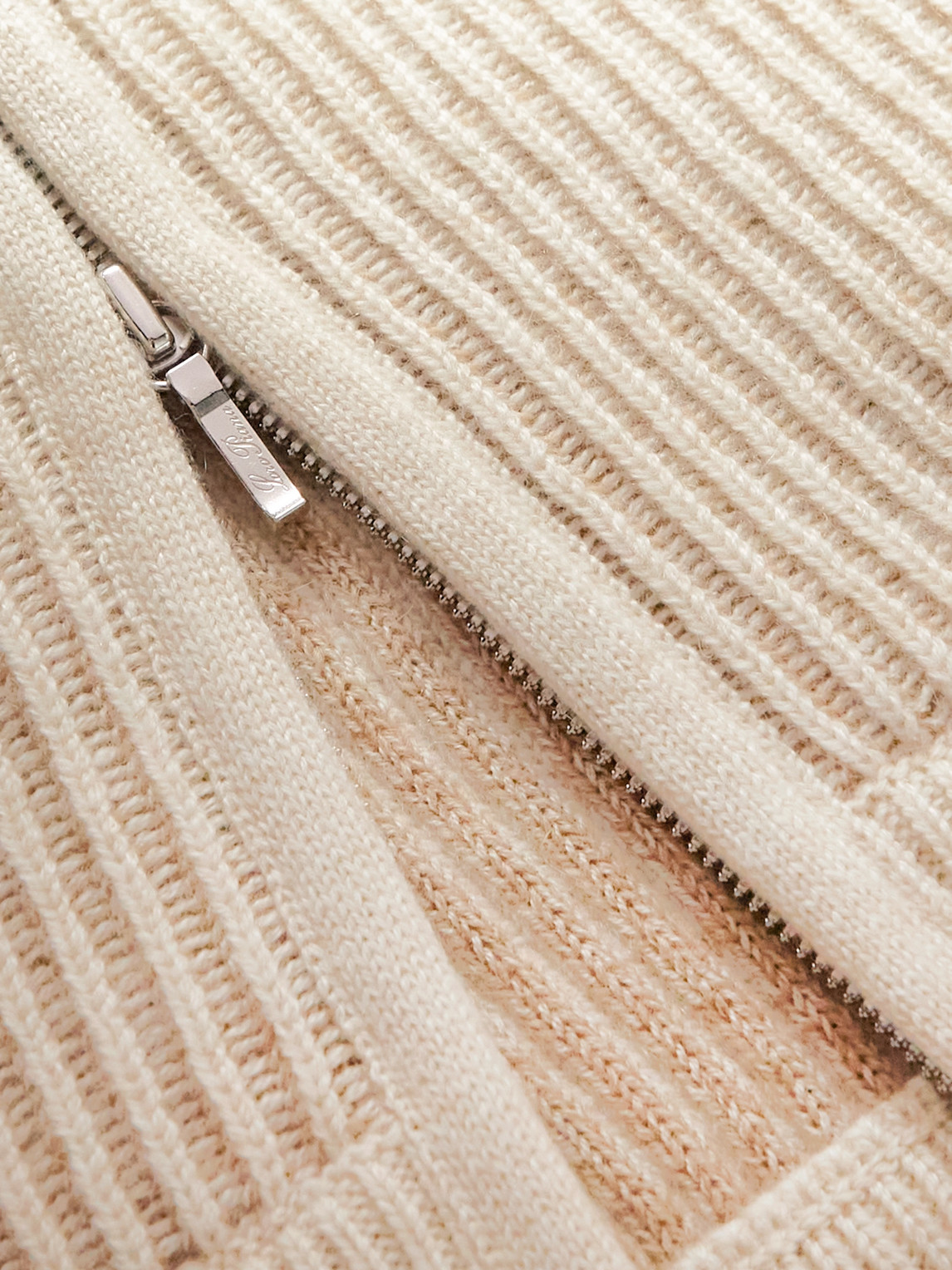 Shop Loro Piana Ribbed Cashmere And Wool-blend Zip-up Cardigan In Neutrals