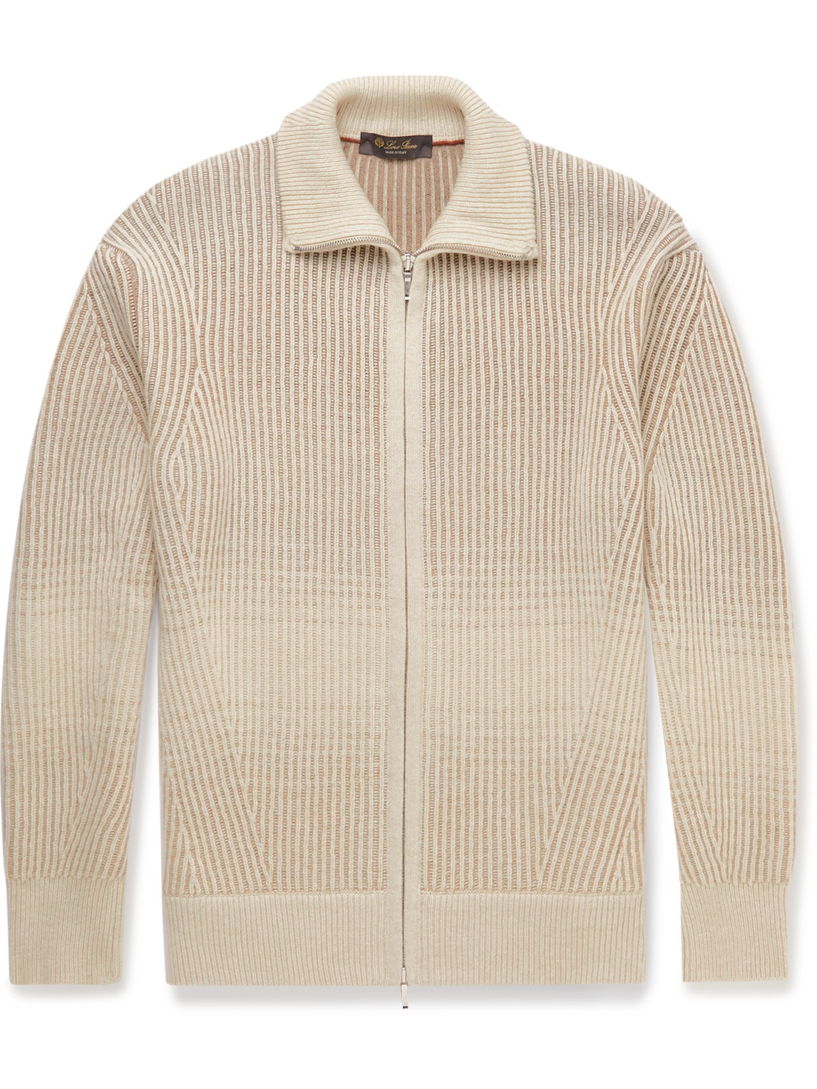 Shop Loro Piana Ribbed Cashmere And Wool-blend Zip-up Cardigan In Neutrals