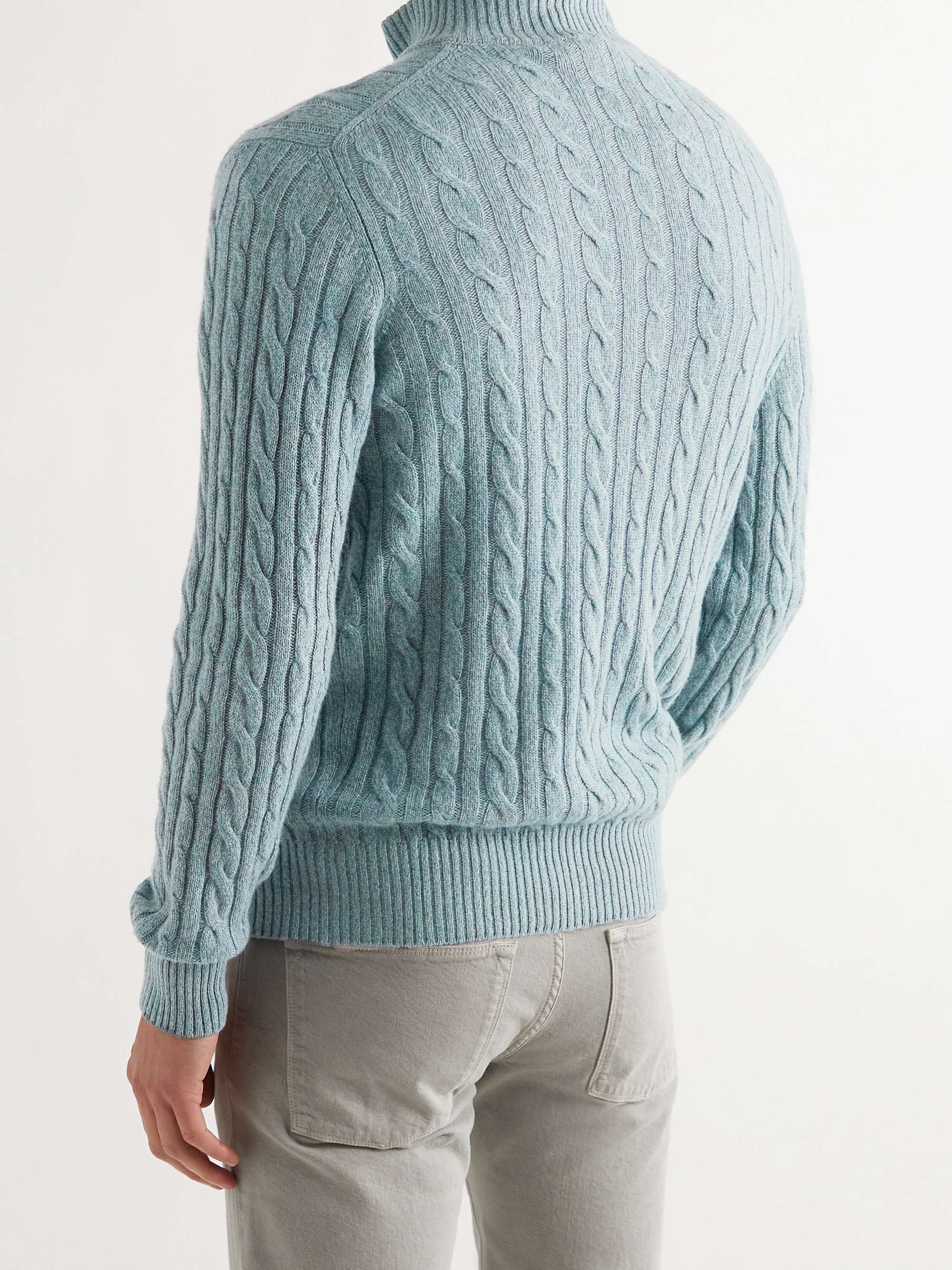 LORO PIANA Suede-Trimmed Cable-Knit Baby Cashmere Half-Zip Sweater