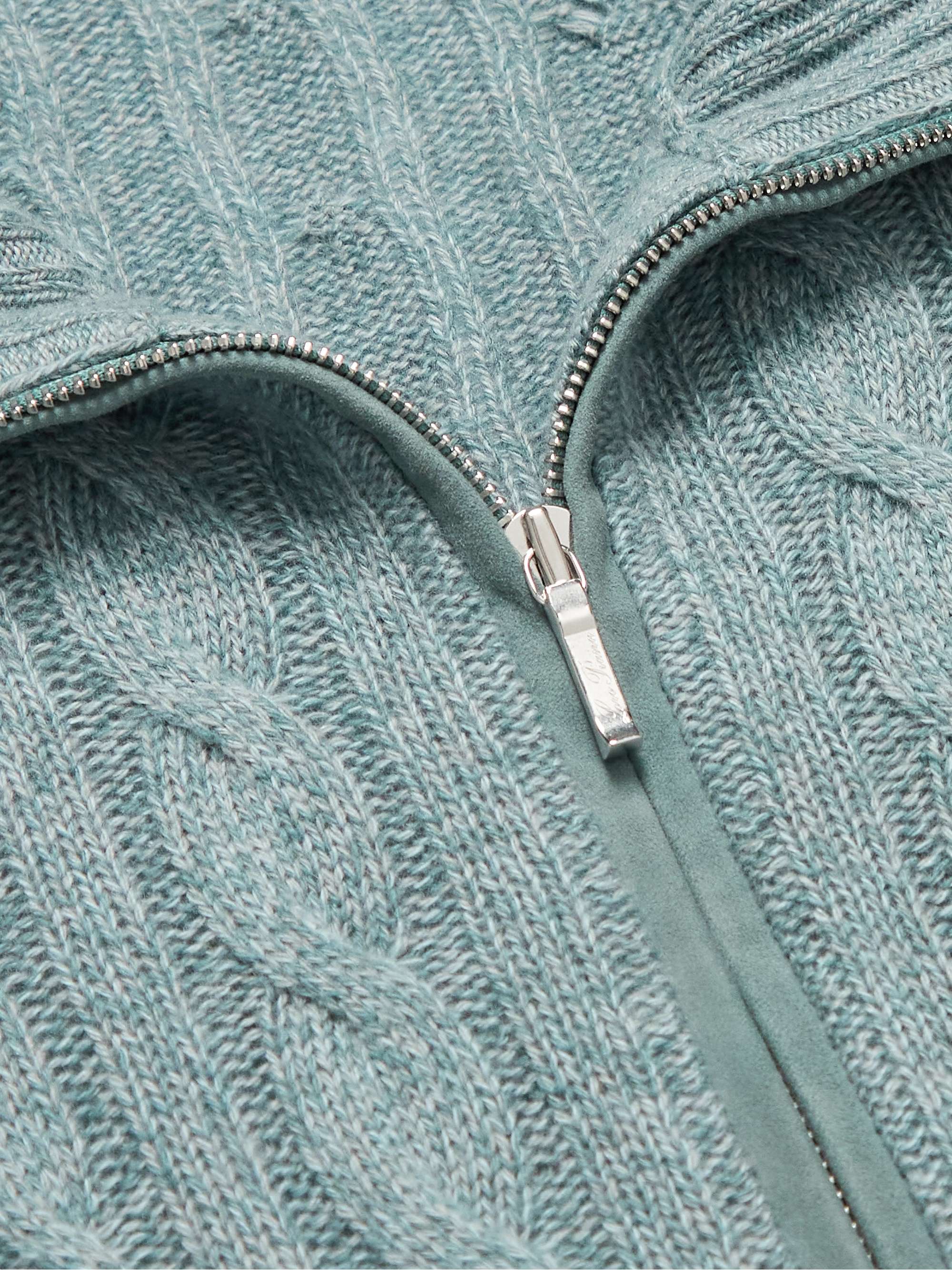 LORO PIANA Suede-Trimmed Cable-Knit Baby Cashmere Half-Zip Sweater