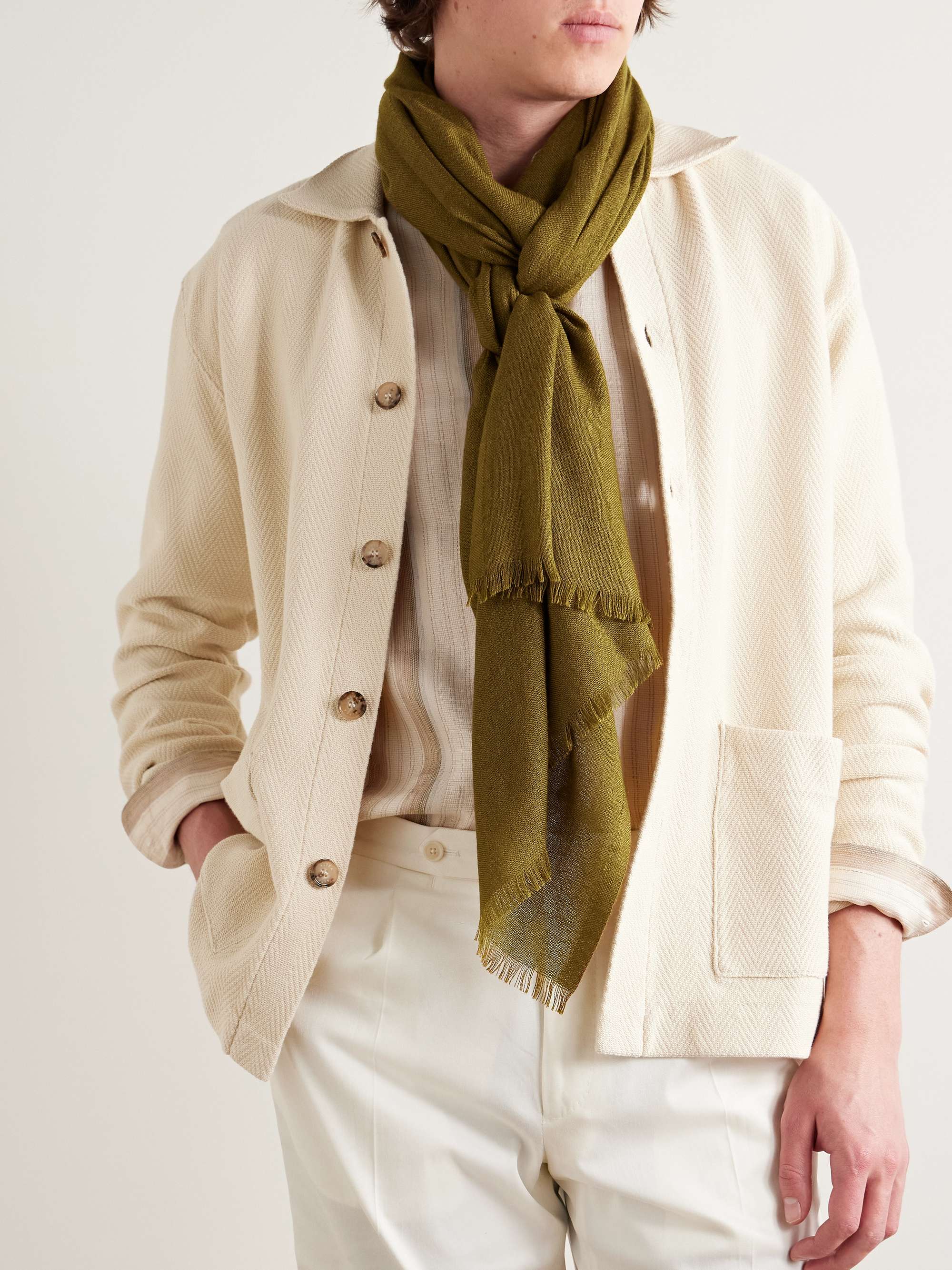 LORO PIANA Fringed Cashmere and Silk-Blend Scarf