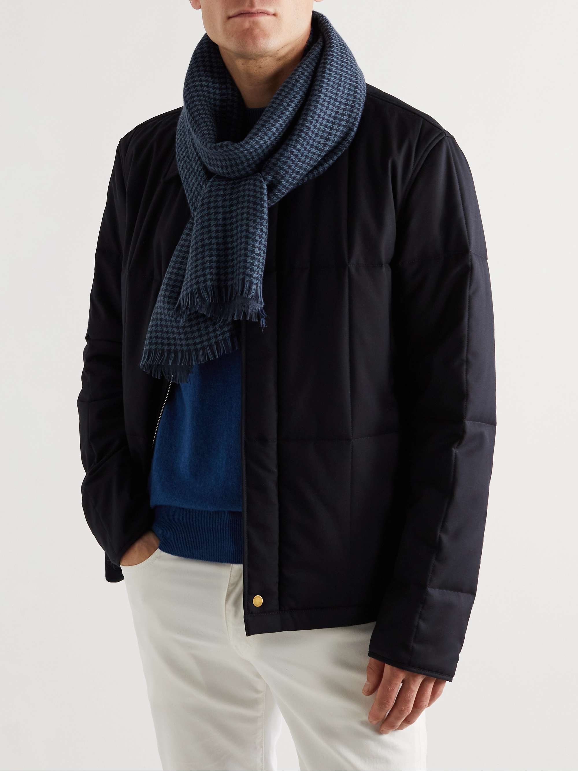 LORO PIANA Fringed Houndstooth Cashmere and Silk-Blend Scarf