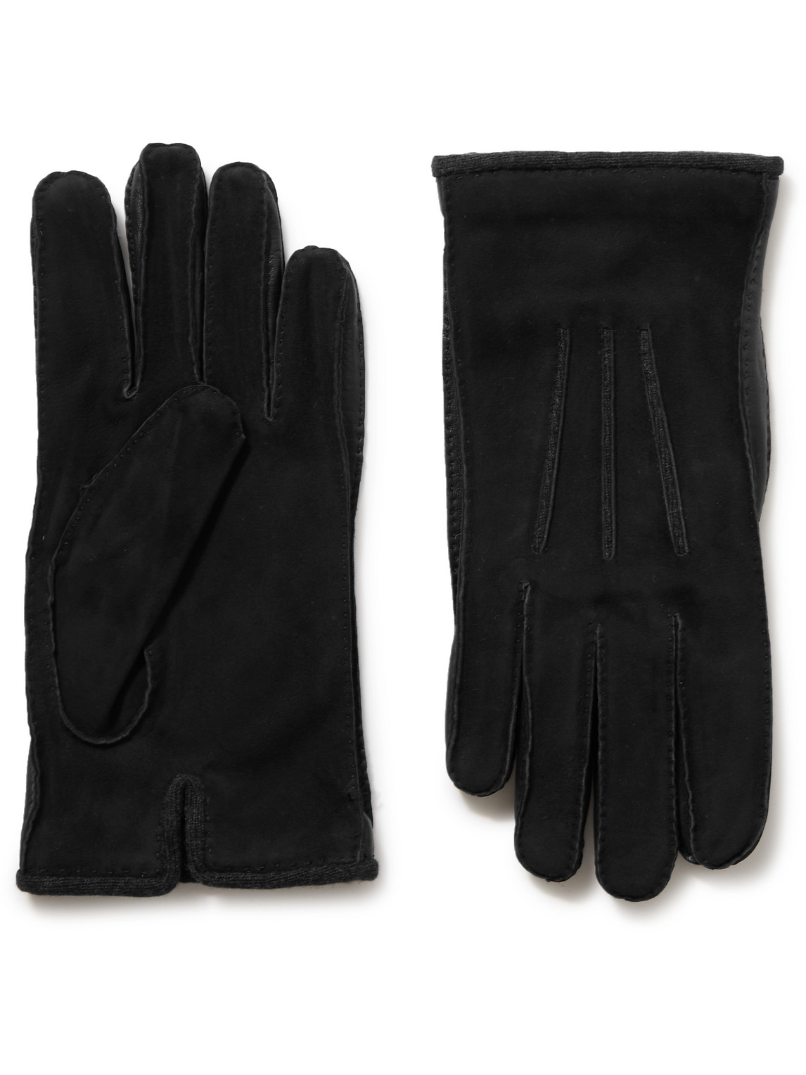 Loro Piana Damon Baby Cashmere-lined Suede Gloves In Black