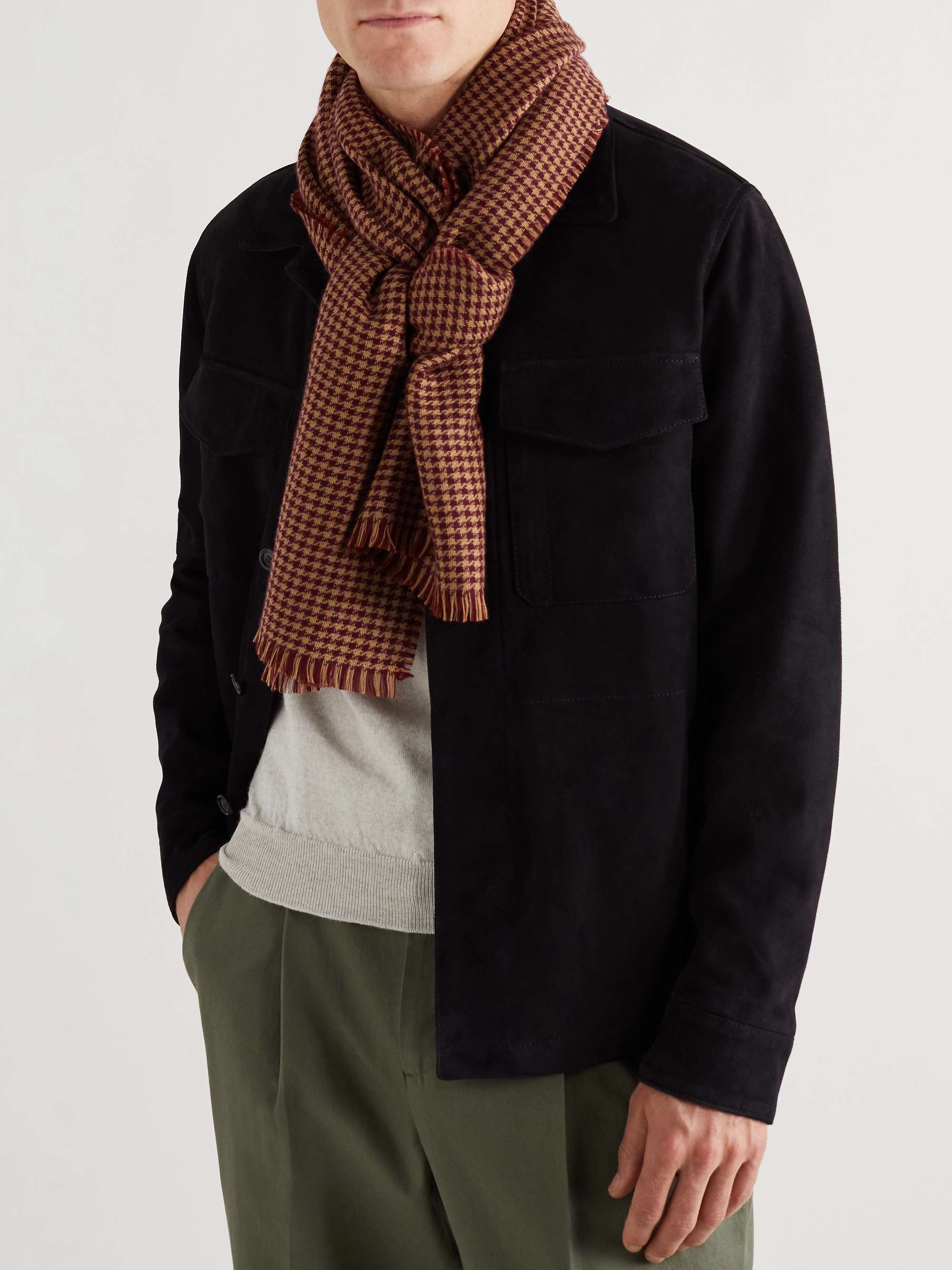 LORO PIANA Fringed Houndstooth Cashmere and Silk-Blend Scarf