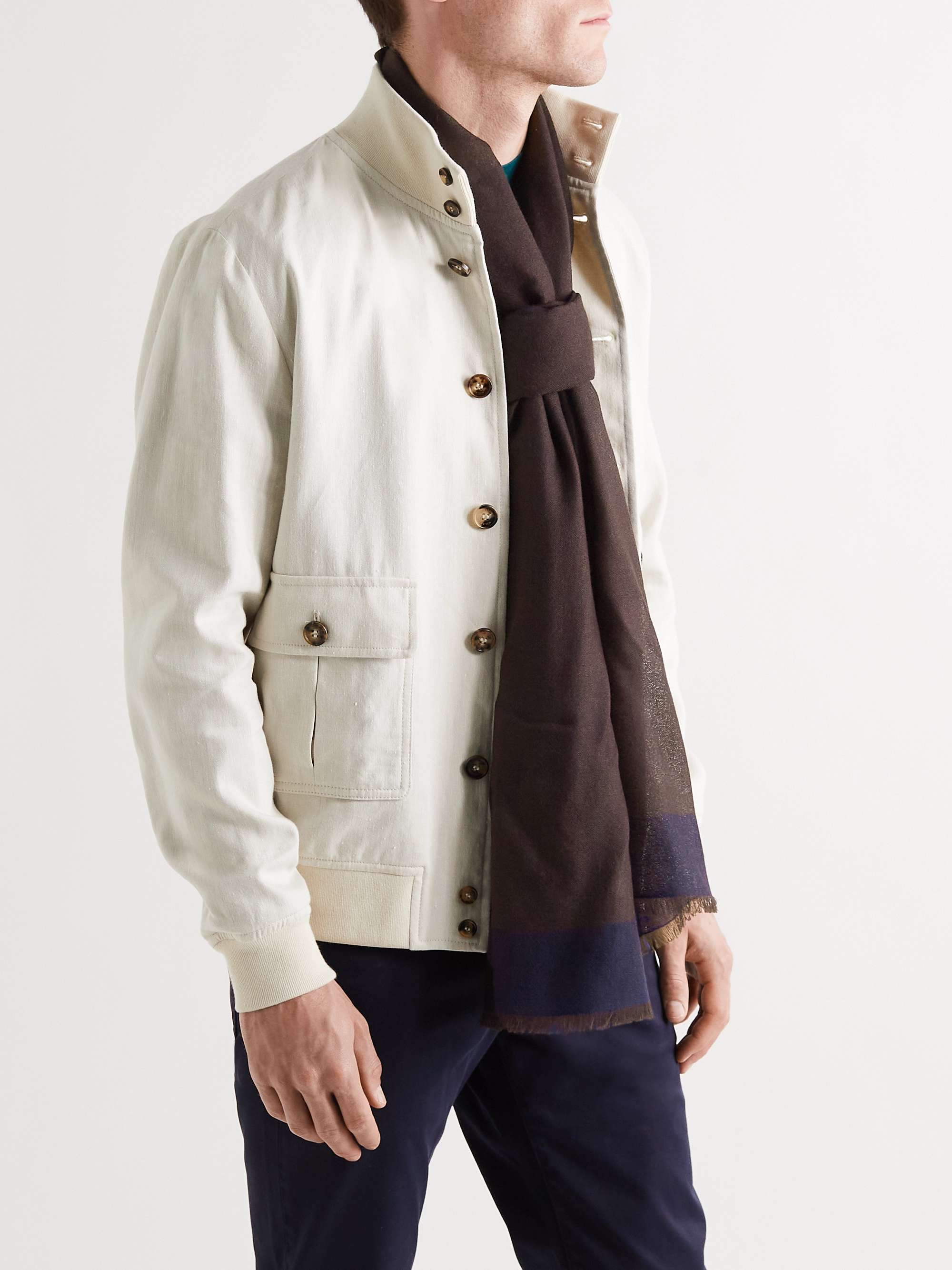 LORO PIANA Fringed Checked Brushed-Cashmere Scarf