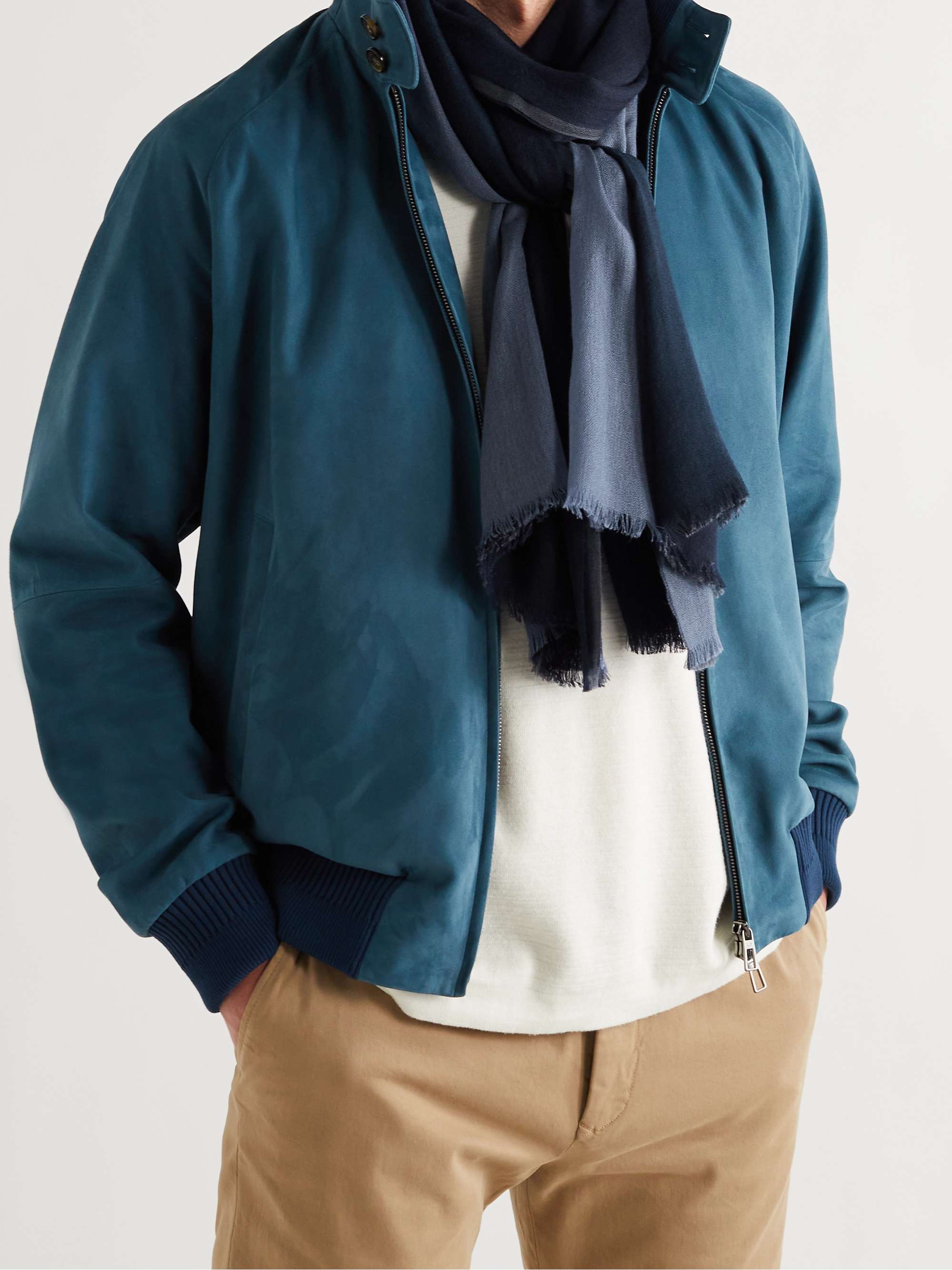 LORO PIANA Fringed Colour-Block Cashmere and Silk-Blend Scarf