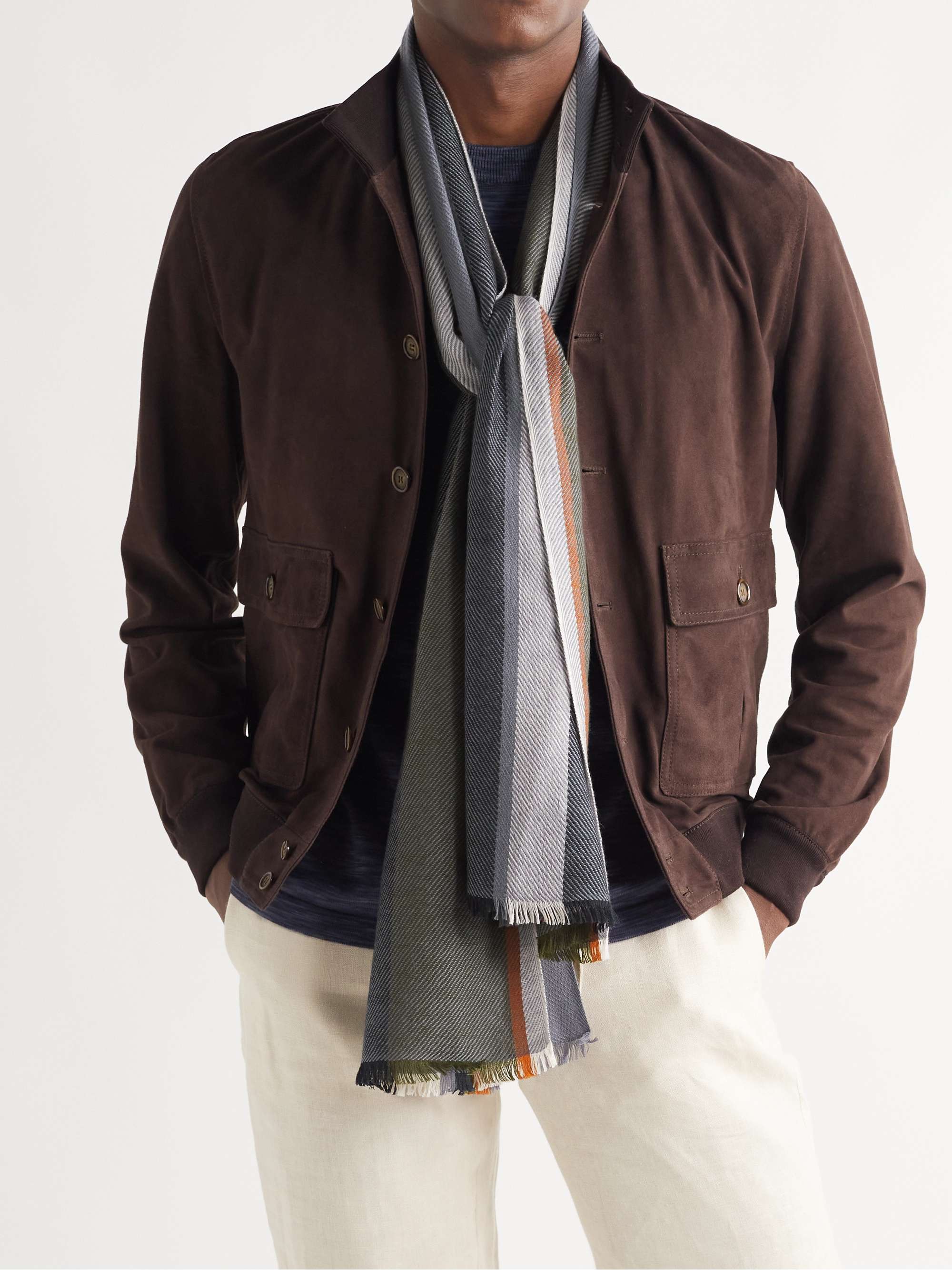 LORO PIANA Fringed Striped Cashmere Scarf