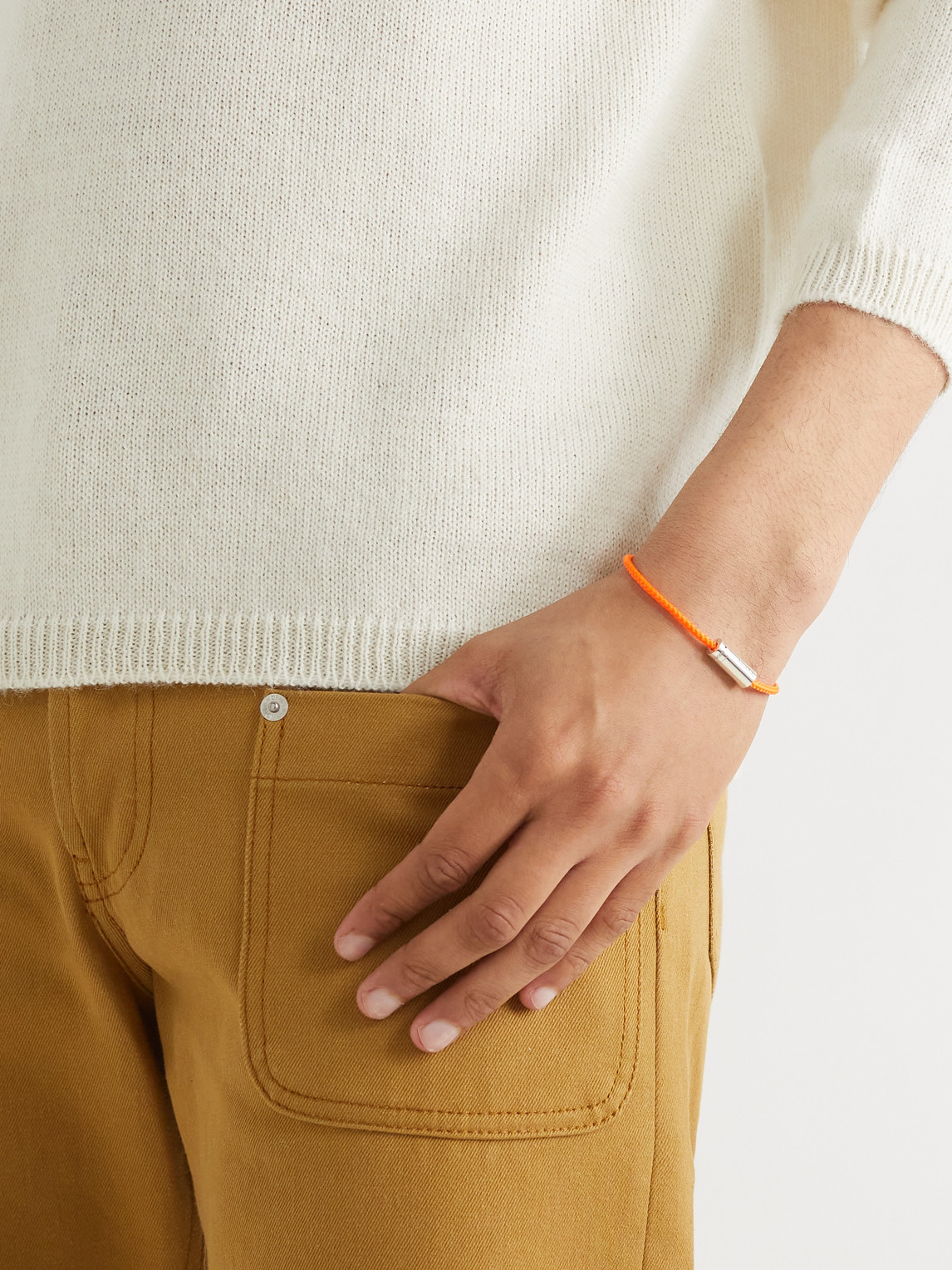 Shop Le Gramme 5g Braided Cord And Sterling Silver Bracelet In Orange