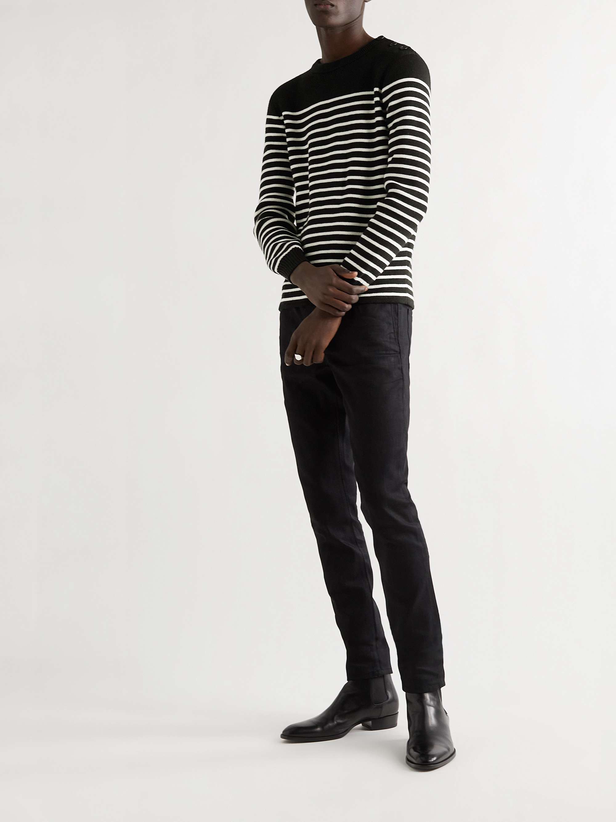 SAINT LAURENT Striped Cotton and Wool-Blend Sweater