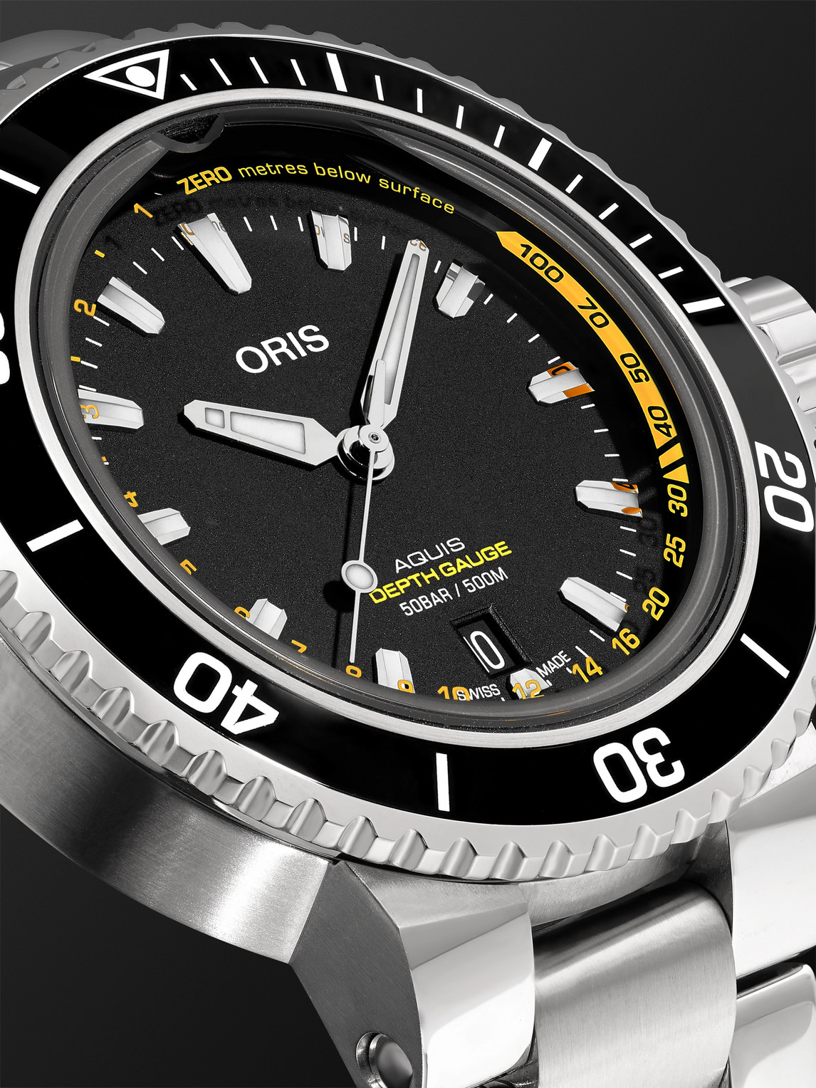 Shop Oris Aquis Depth Gauge Automatic 45.8mm Stainless Steel Watch, Ref. No. 01 733 7755 4154-set Mb In Black