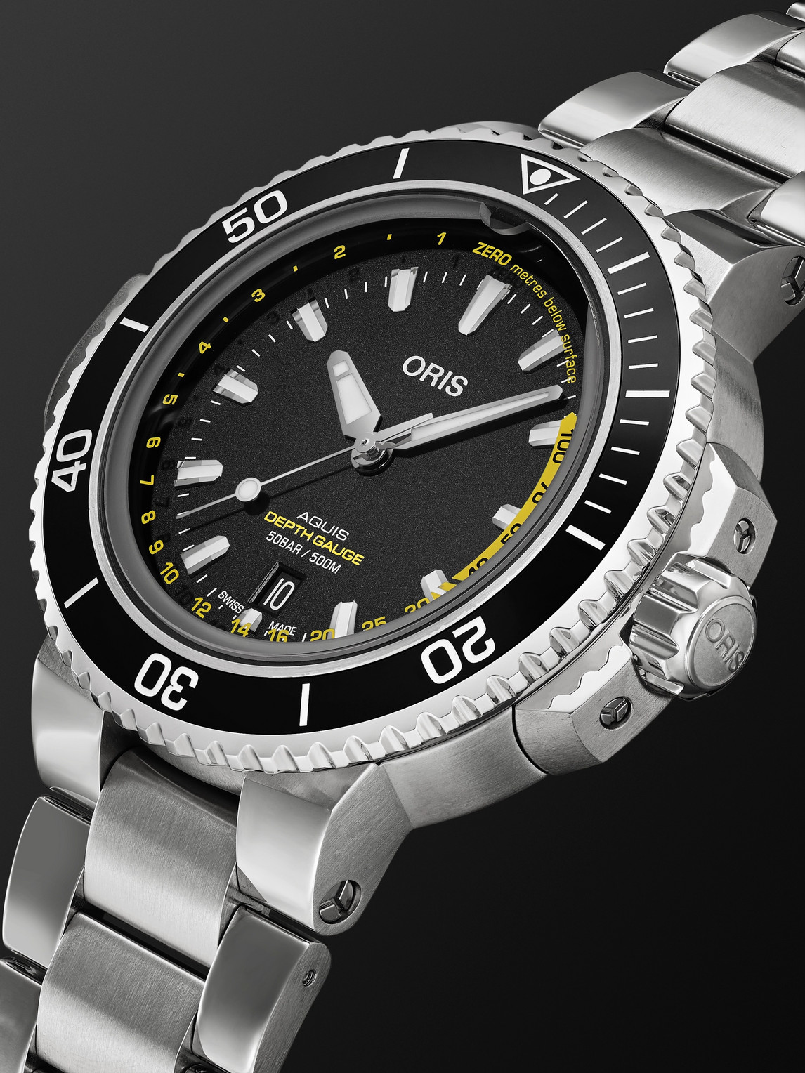 Shop Oris Aquis Depth Gauge Automatic 45.8mm Stainless Steel Watch, Ref. No. 01 733 7755 4154-set Mb In Black