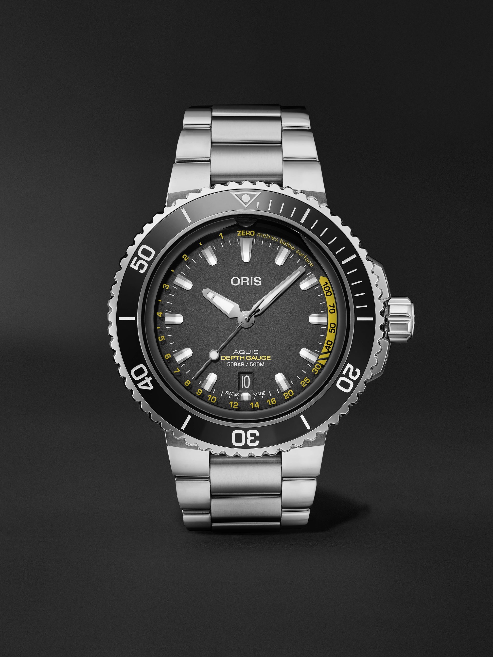 ORIS ساعة Aquis Depth Gauge الأوتوماتيكية من الفولاذ المقاوم للصدأ بقُطر 45.8 مم، الرقم المرجعي. ‎01 733 7755 4154-Set MB