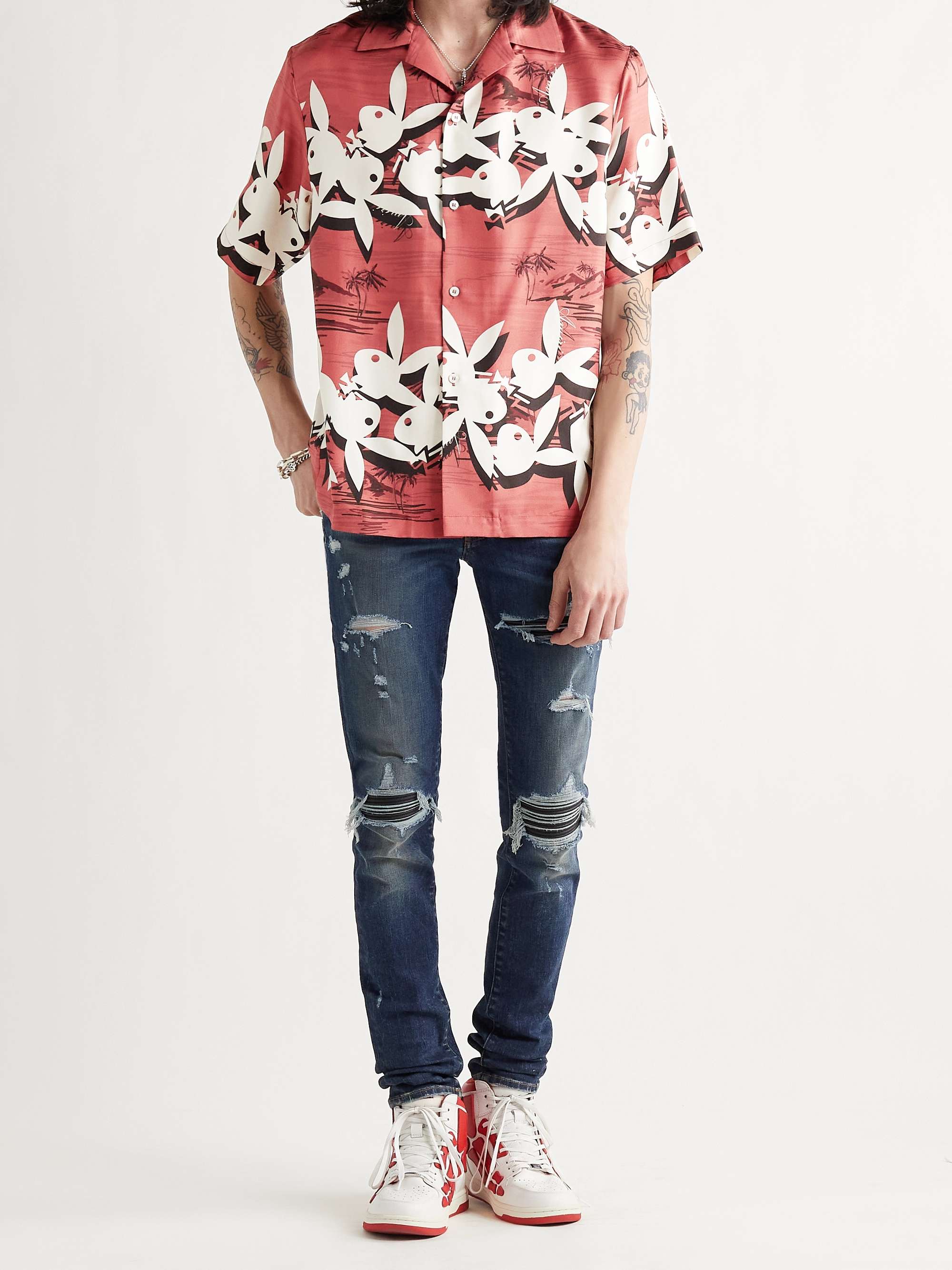 AMIRI Skel-Top Colour-Block Leather High-Top Sneakers