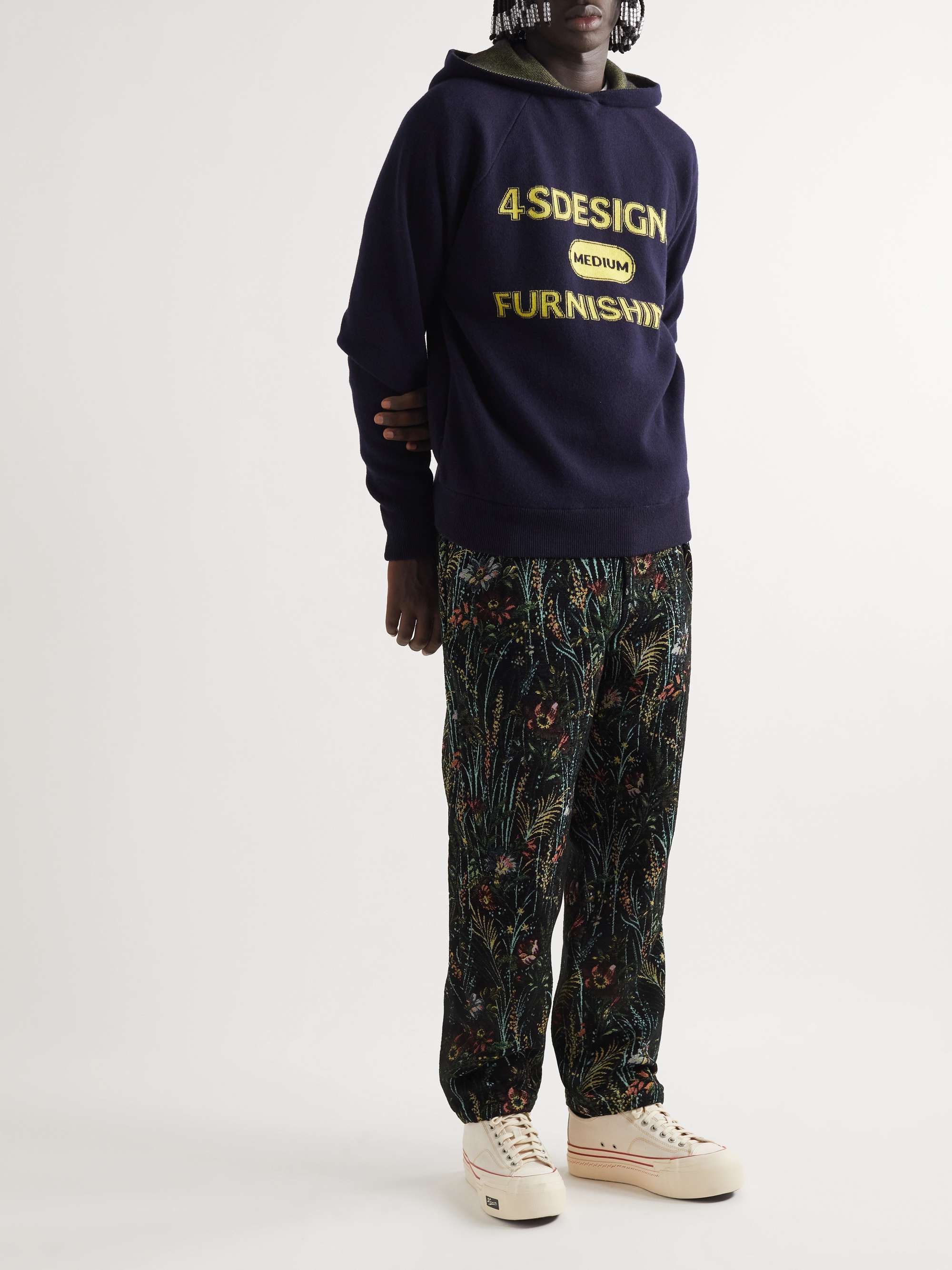 4SDESIGNS Logo-Jacquard Wool-Blend Hoodie