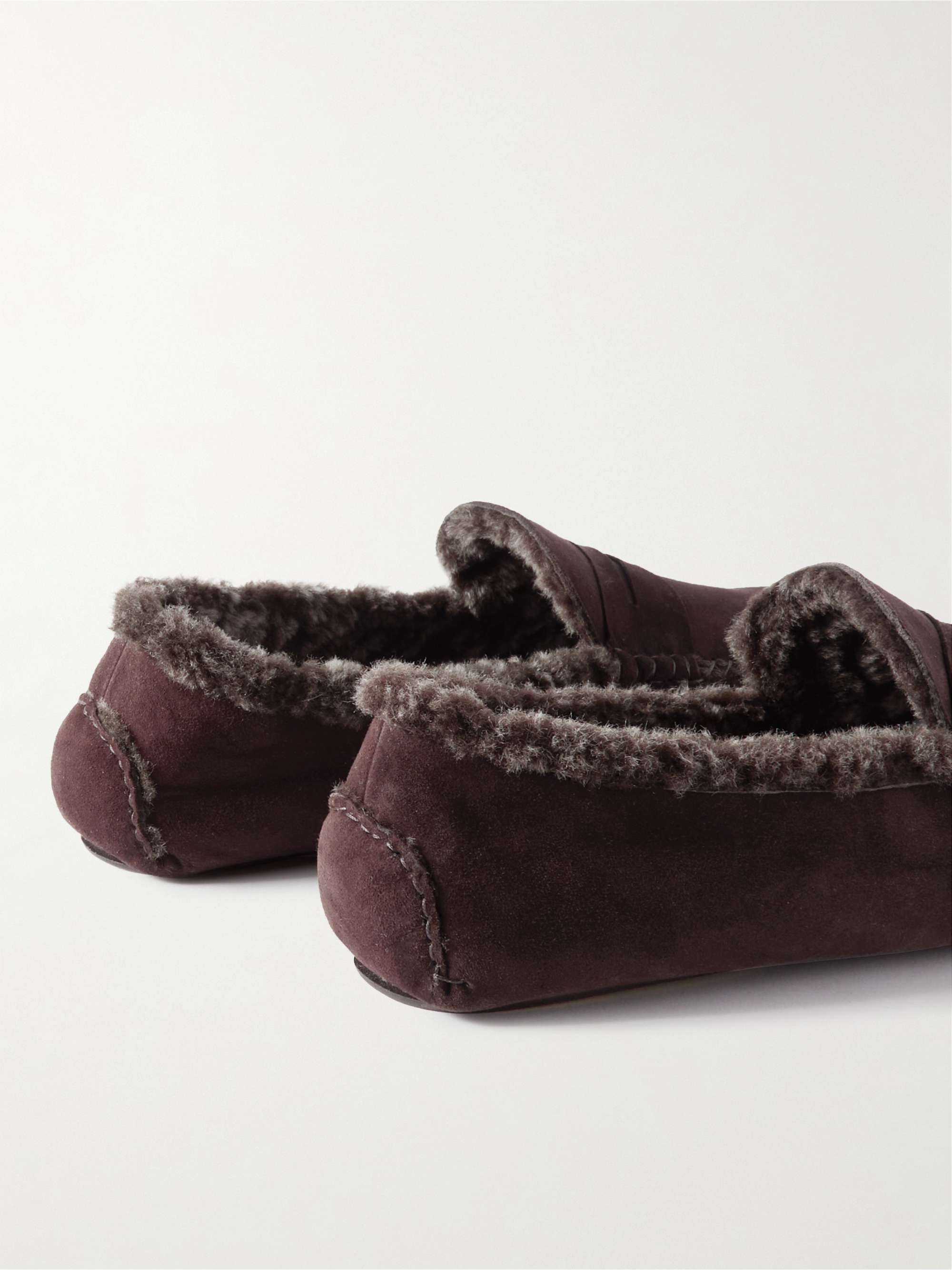 MANOLO BLAHNIK Kensington Shearling-Lined Suede Slippers