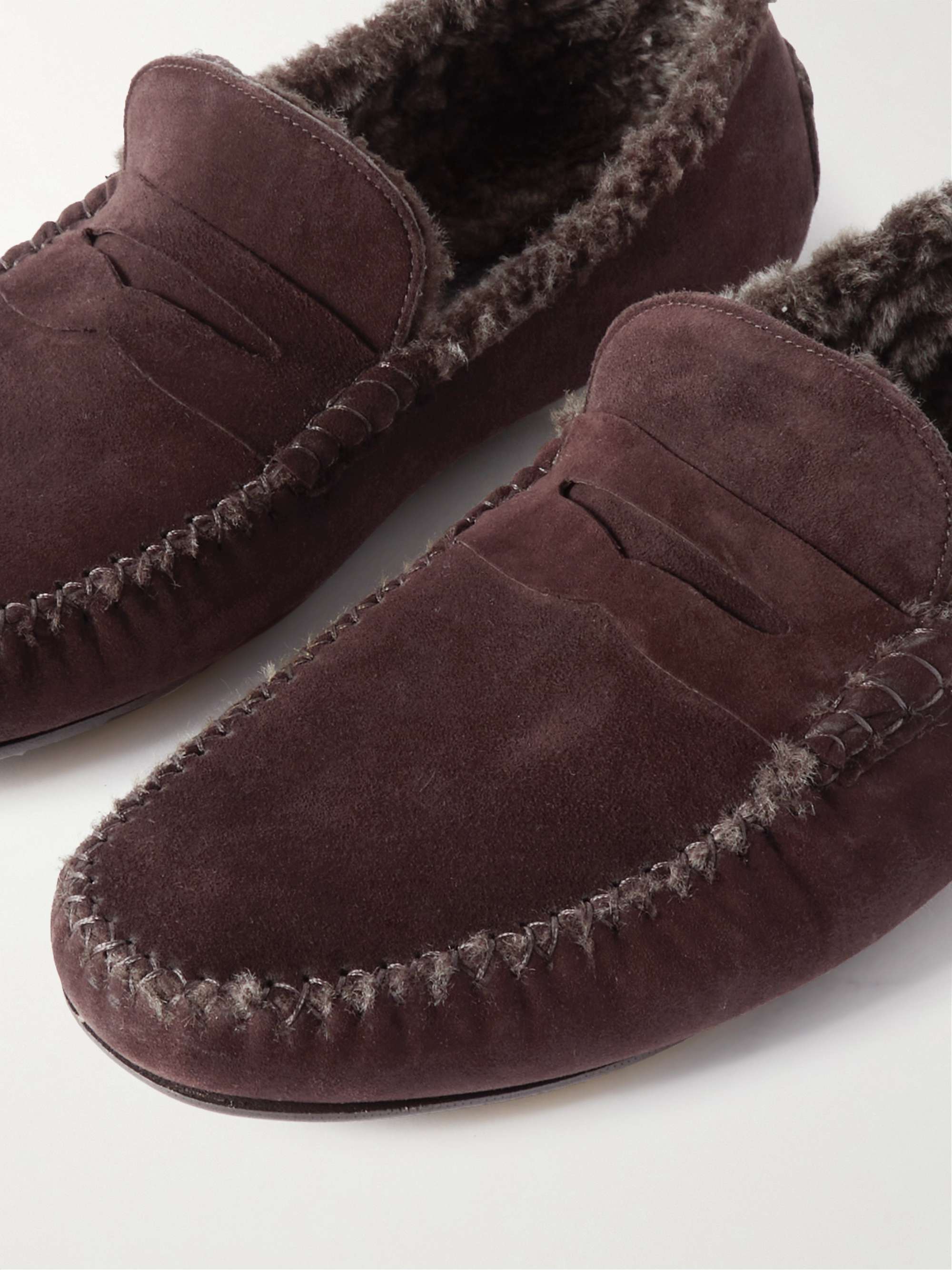 MANOLO BLAHNIK Kensington Shearling-Lined Suede Slippers