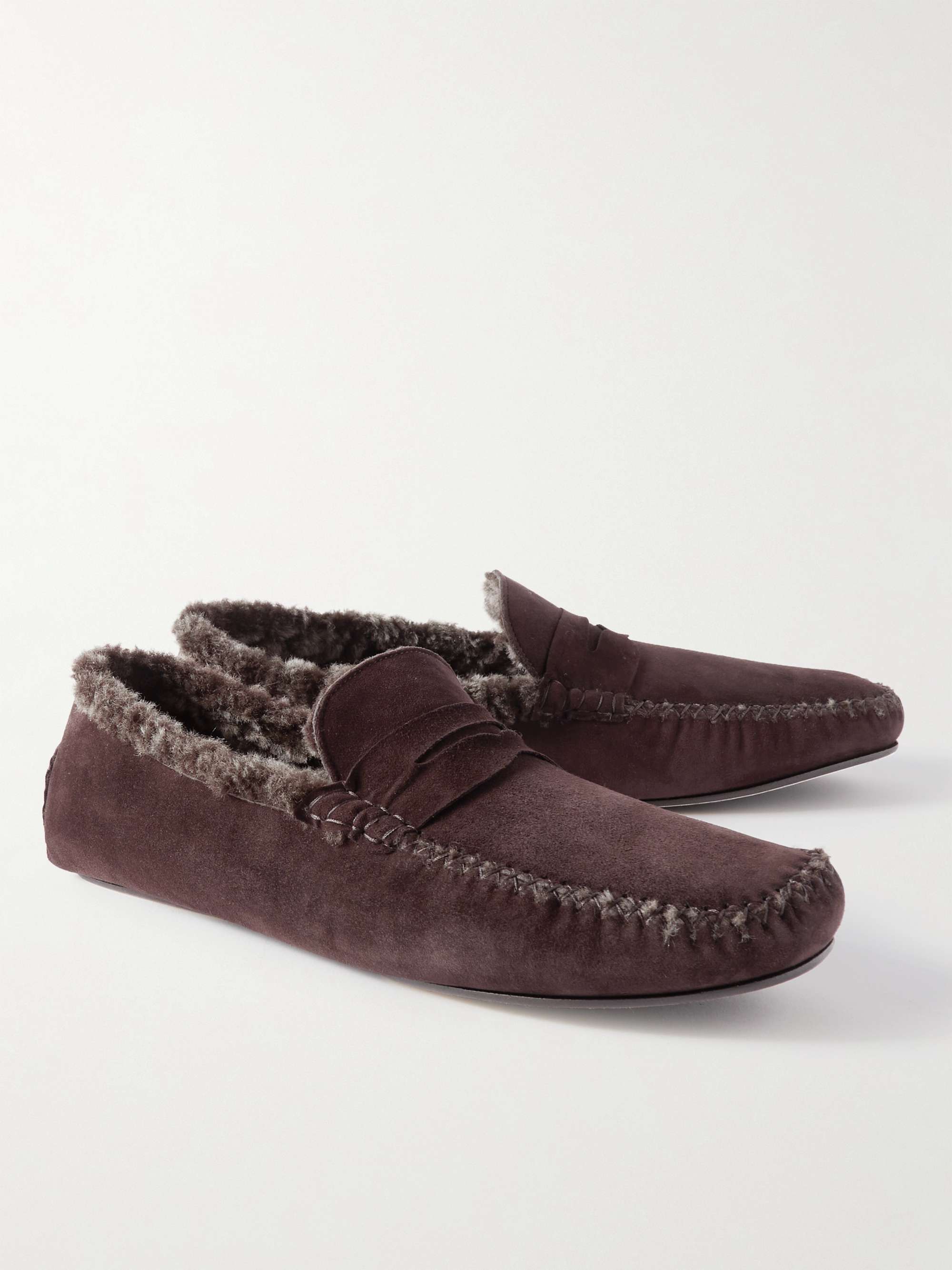 MANOLO BLAHNIK Kensington Shearling-Lined Suede Slippers