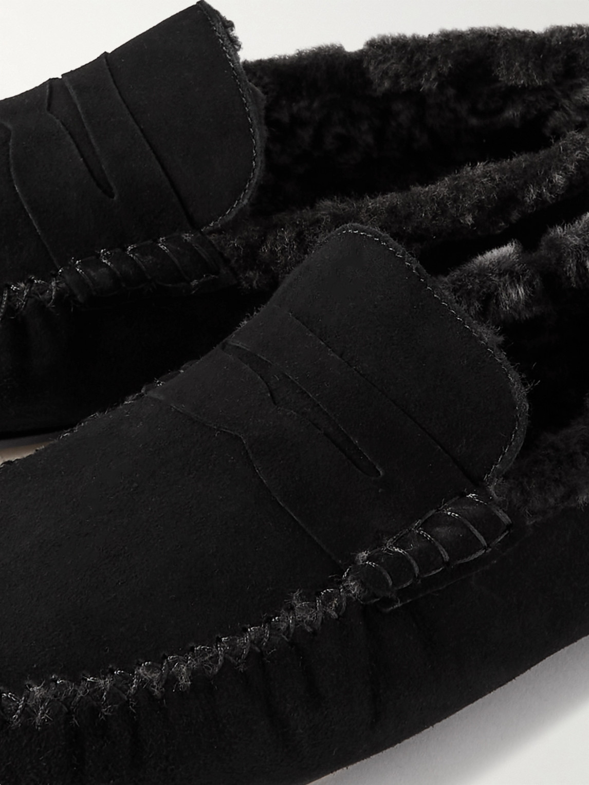 Shop Manolo Blahnik Kensington Shearling-lined Suede Slippers In Black