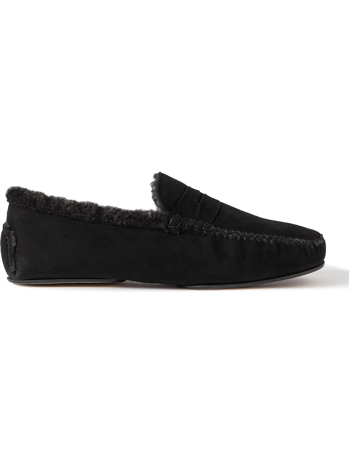 Shop Manolo Blahnik Kensington Shearling-lined Suede Slippers In Black