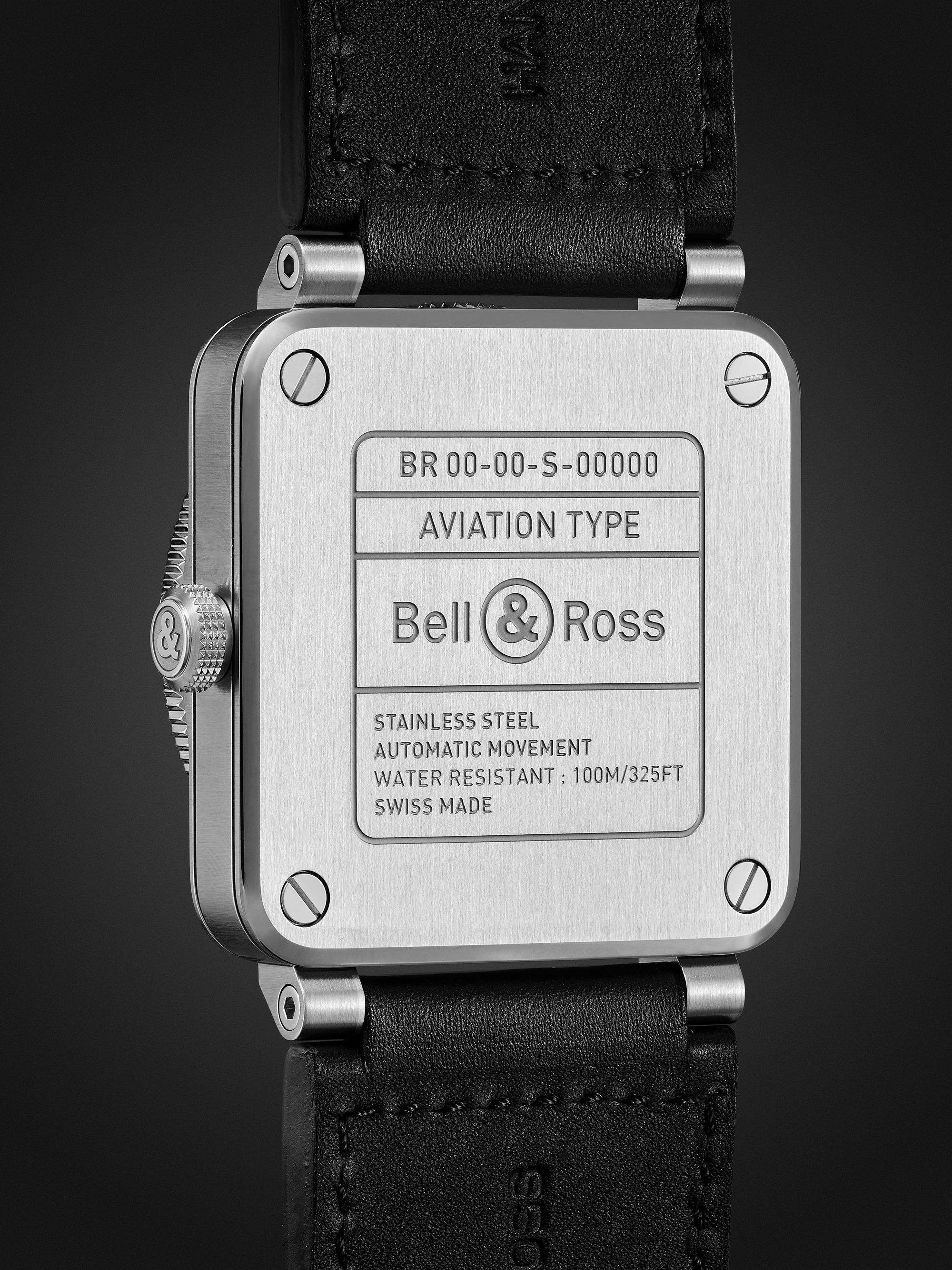 BELL & ROSS BR 03-93 GMT Automatic 42mm Stainless Steel and Leather Watch, Ref. No. BR0393-BL-ST/SCA