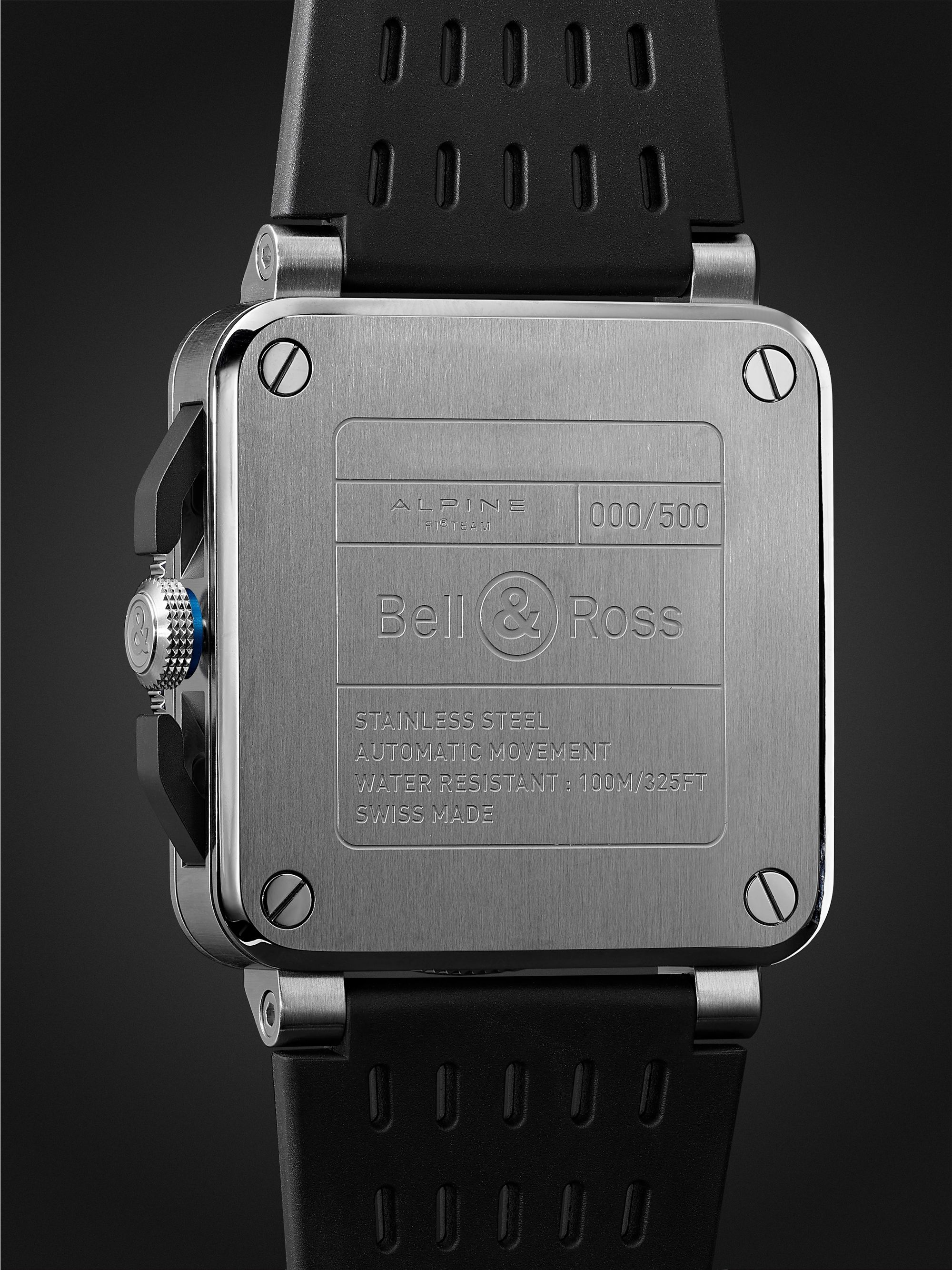 BELL & ROSS + Alpine F1 Team BR 03-94 Limited Edition Automatic Chronograph 42mm Stainless Steel and Rubber Watch, Ref. No. BR0394-A521/SRB