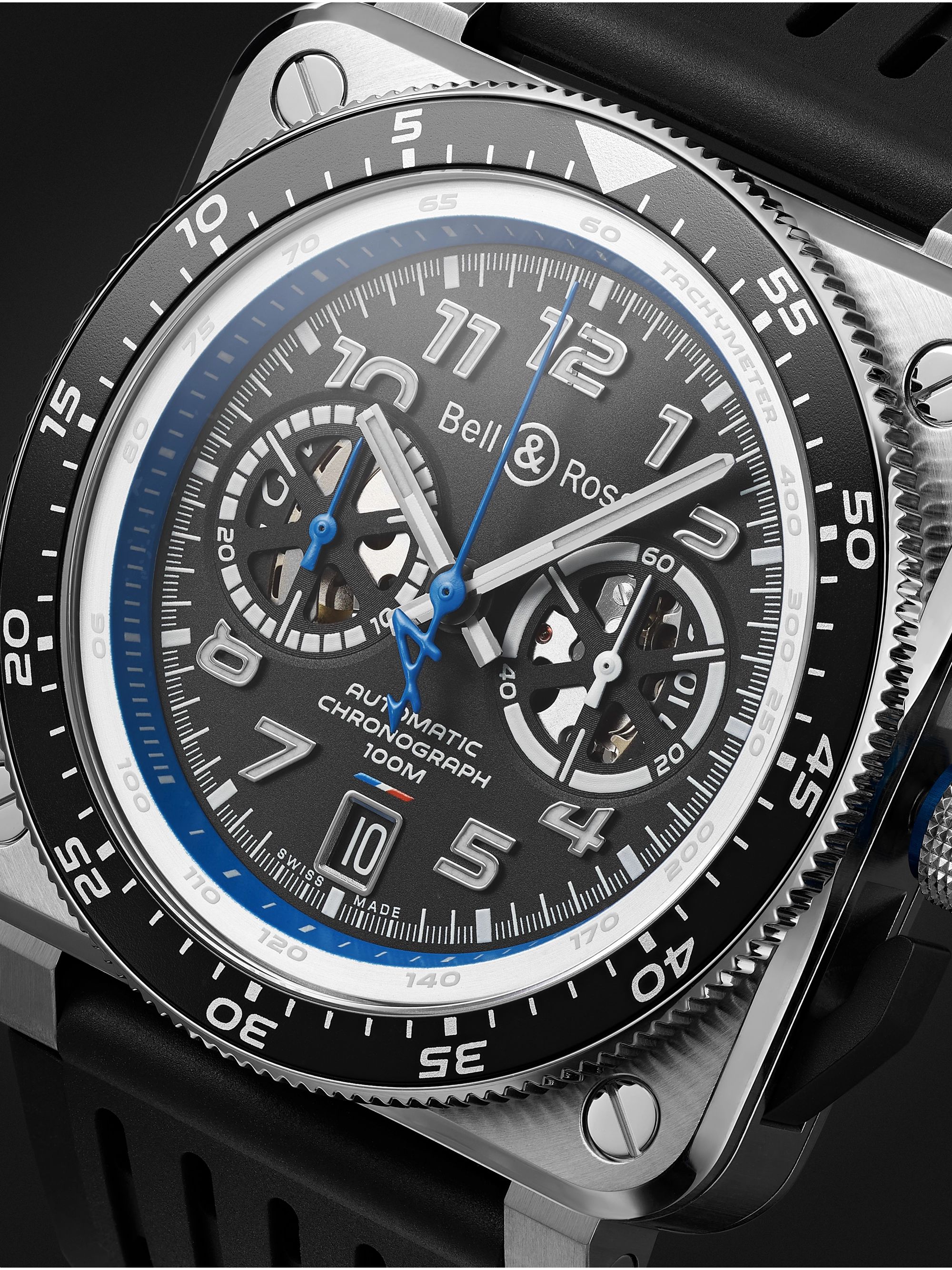 BELL & ROSS + Alpine F1 Team BR 03-94 Limited Edition Automatic Chronograph 42mm Stainless Steel and Rubber Watch, Ref. No. BR0394-A521/SRB