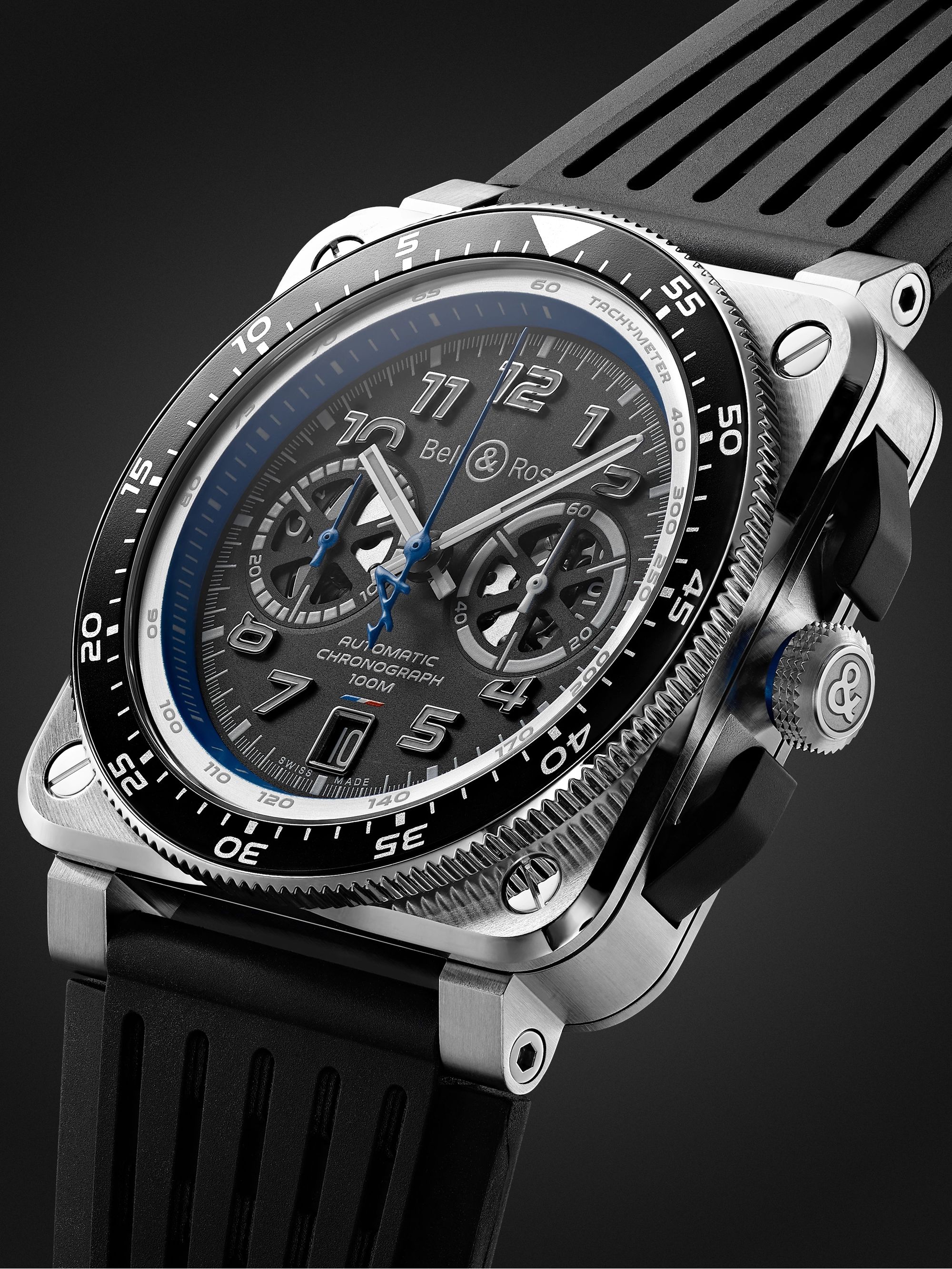 BELL & ROSS + Alpine F1 Team BR 03-94 Limited Edition Automatic Chronograph 42mm Stainless Steel and Rubber Watch, Ref. No. BR0394-A521/SRB