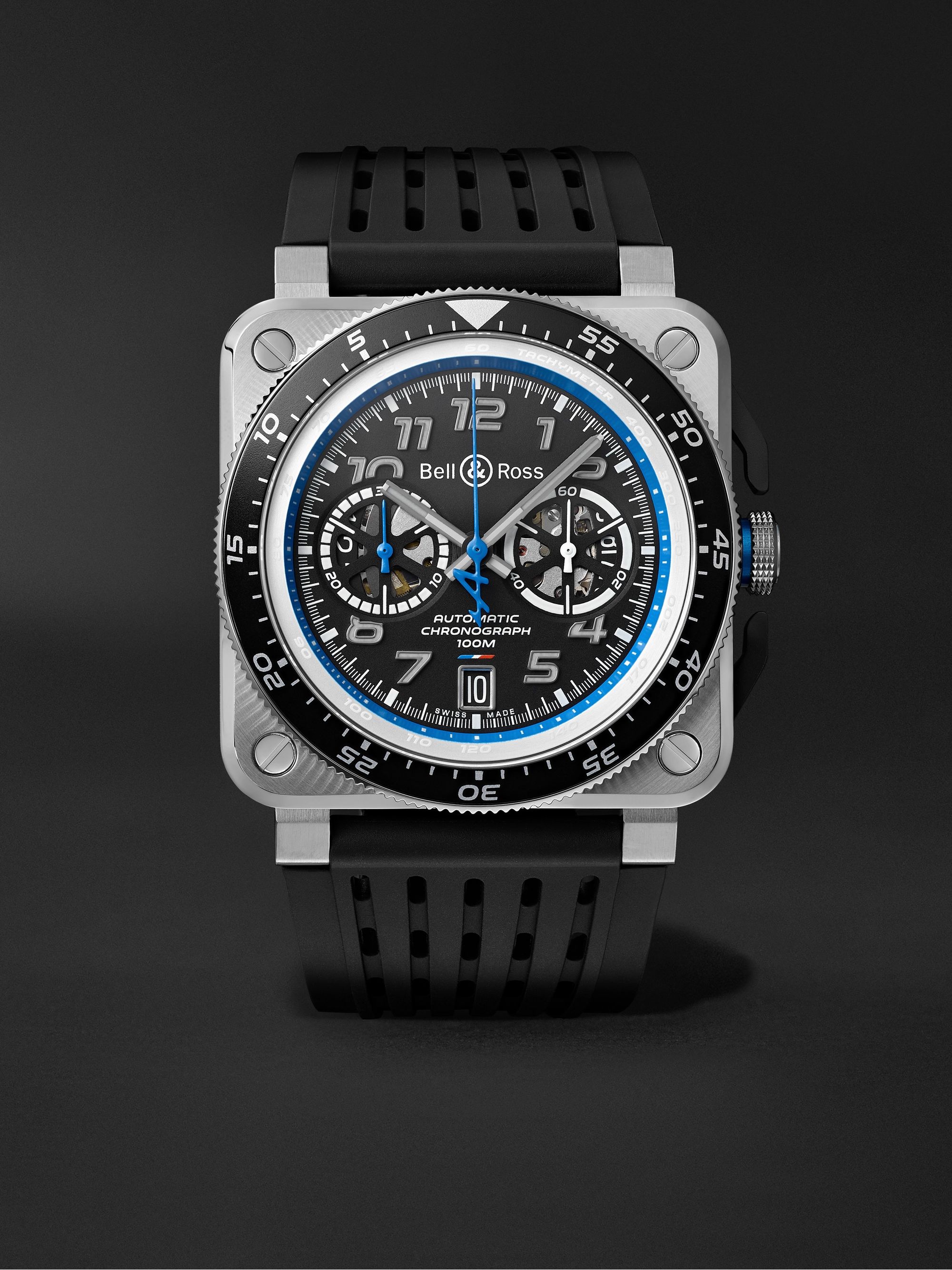 BELL & ROSS + Alpine F1 Team BR 03-94 Limited Edition Automatic Chronograph 42mm Stainless Steel and Rubber Watch, Ref. No. BR0394-A521/SRB