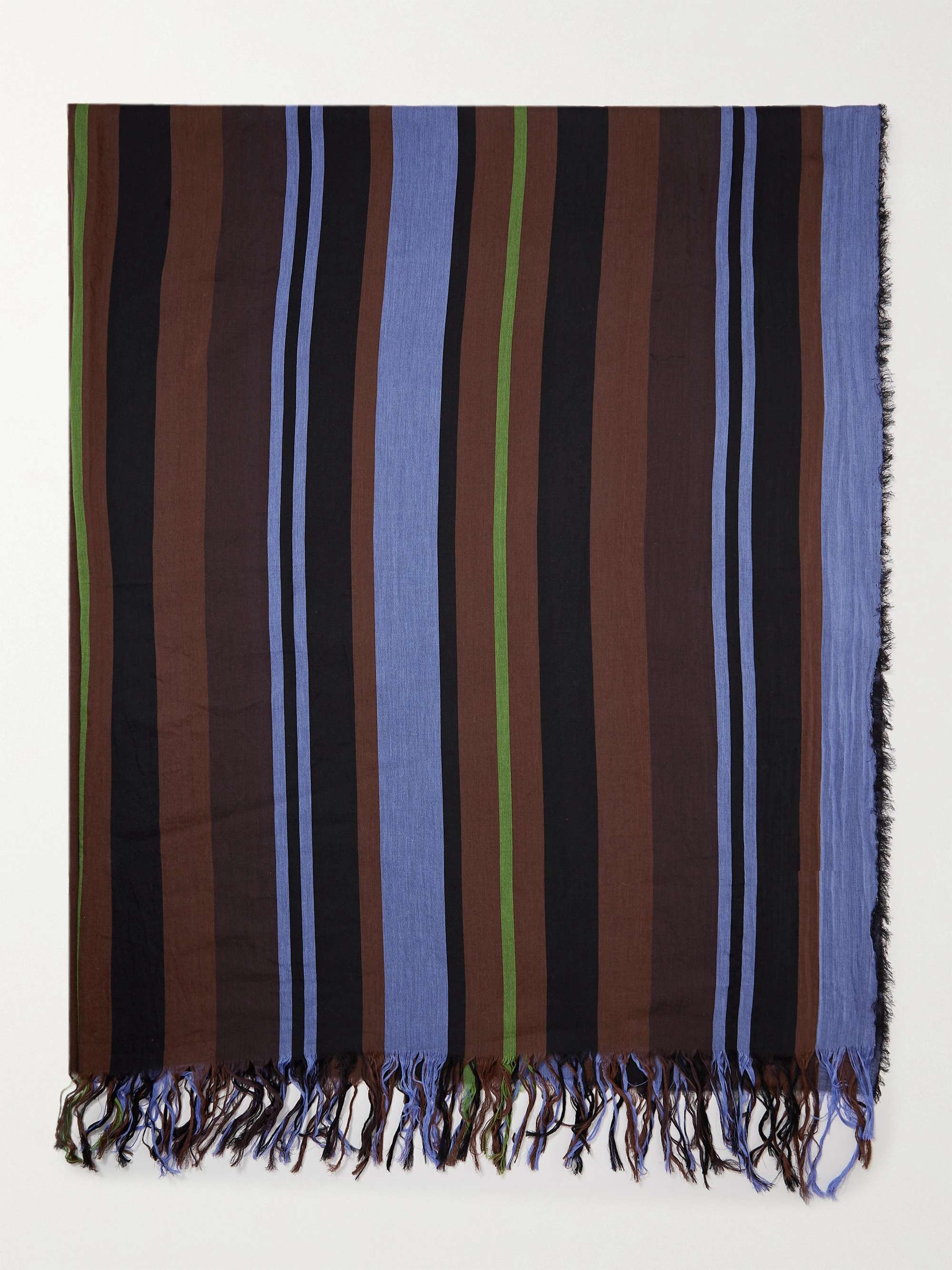 LOEWE Fringed Logo-Embroidered Striped Cotton-Voile Blanket
