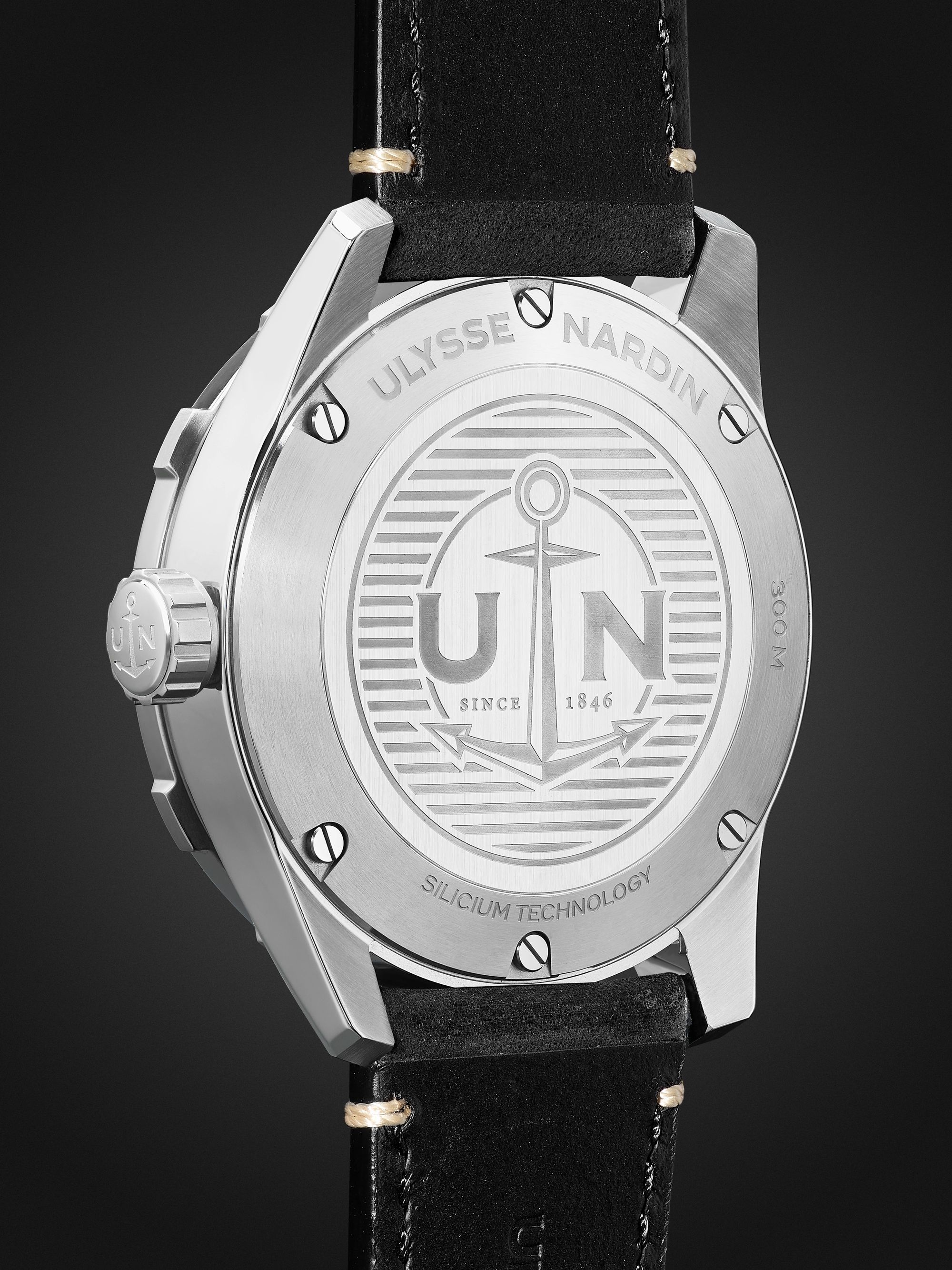 ULYSSE NARDIN Diver Automatic 42mm Stainless Steel and Leather Watch, Ref. No. 8163-175/92