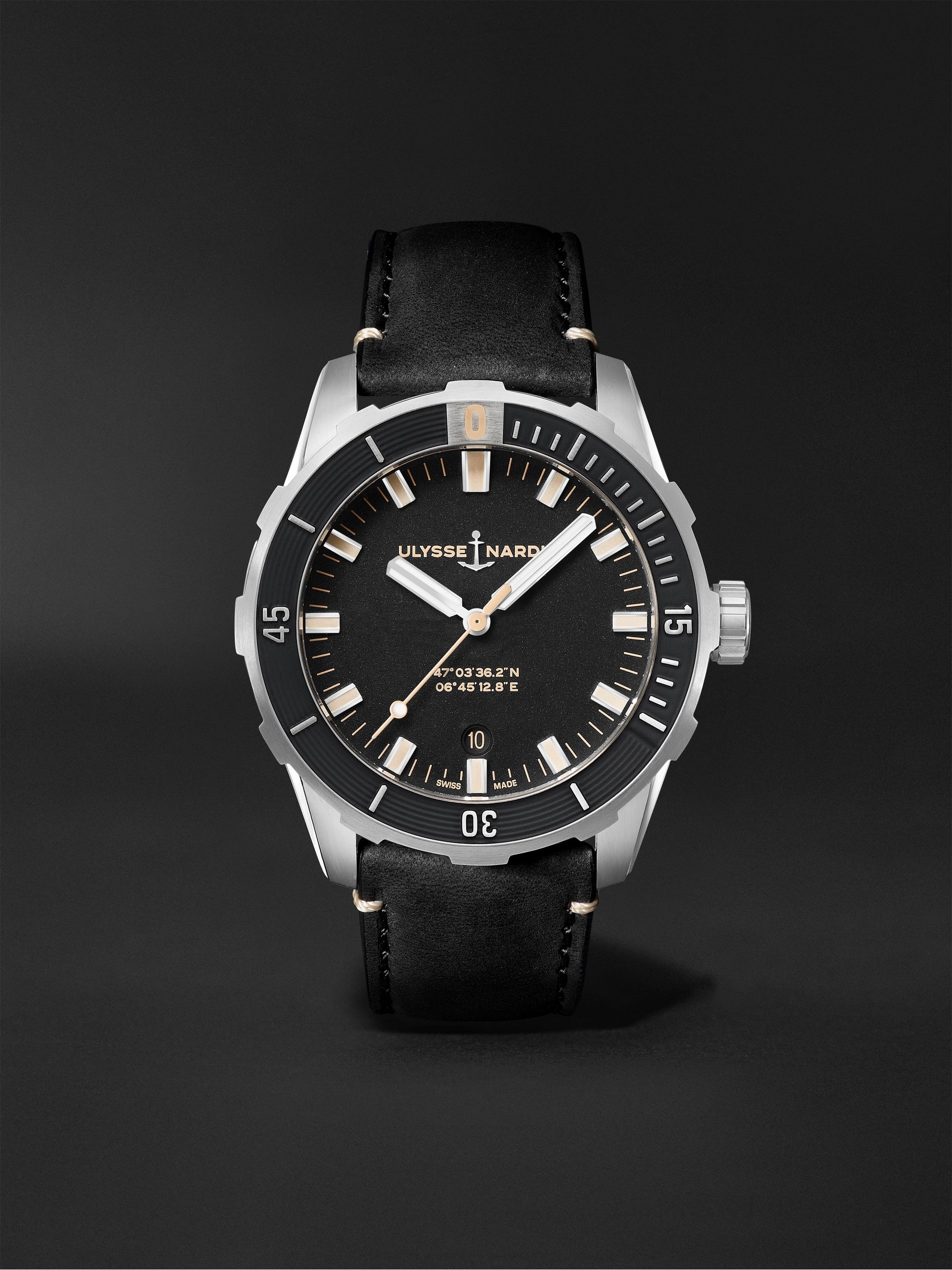 ULYSSE NARDIN Diver Automatic 42mm Stainless Steel and Leather Watch, Ref. No. 8163-175/92