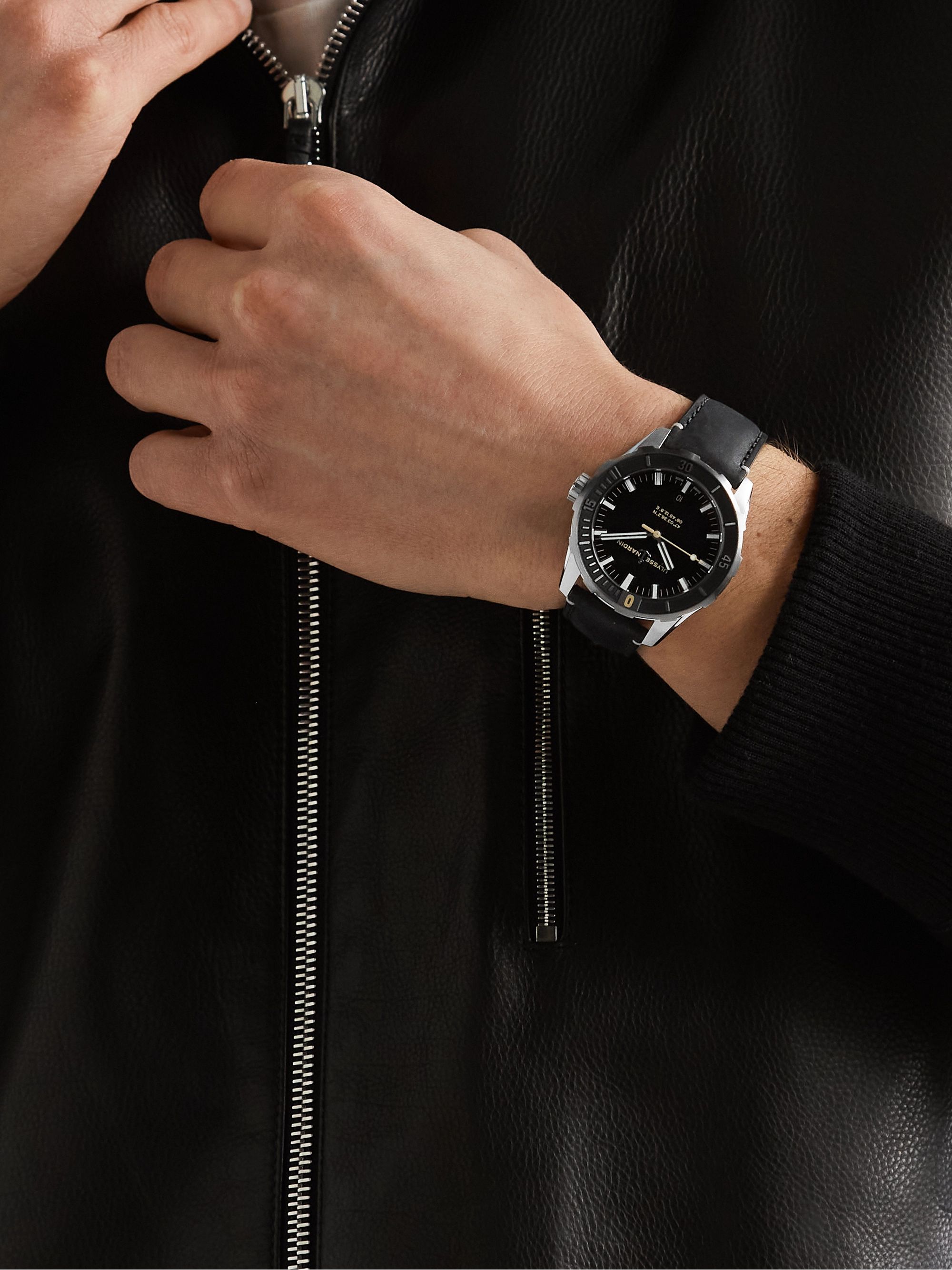 ULYSSE NARDIN Diver Automatic 42mm Stainless Steel and Leather Watch, Ref. No. 8163-175/92