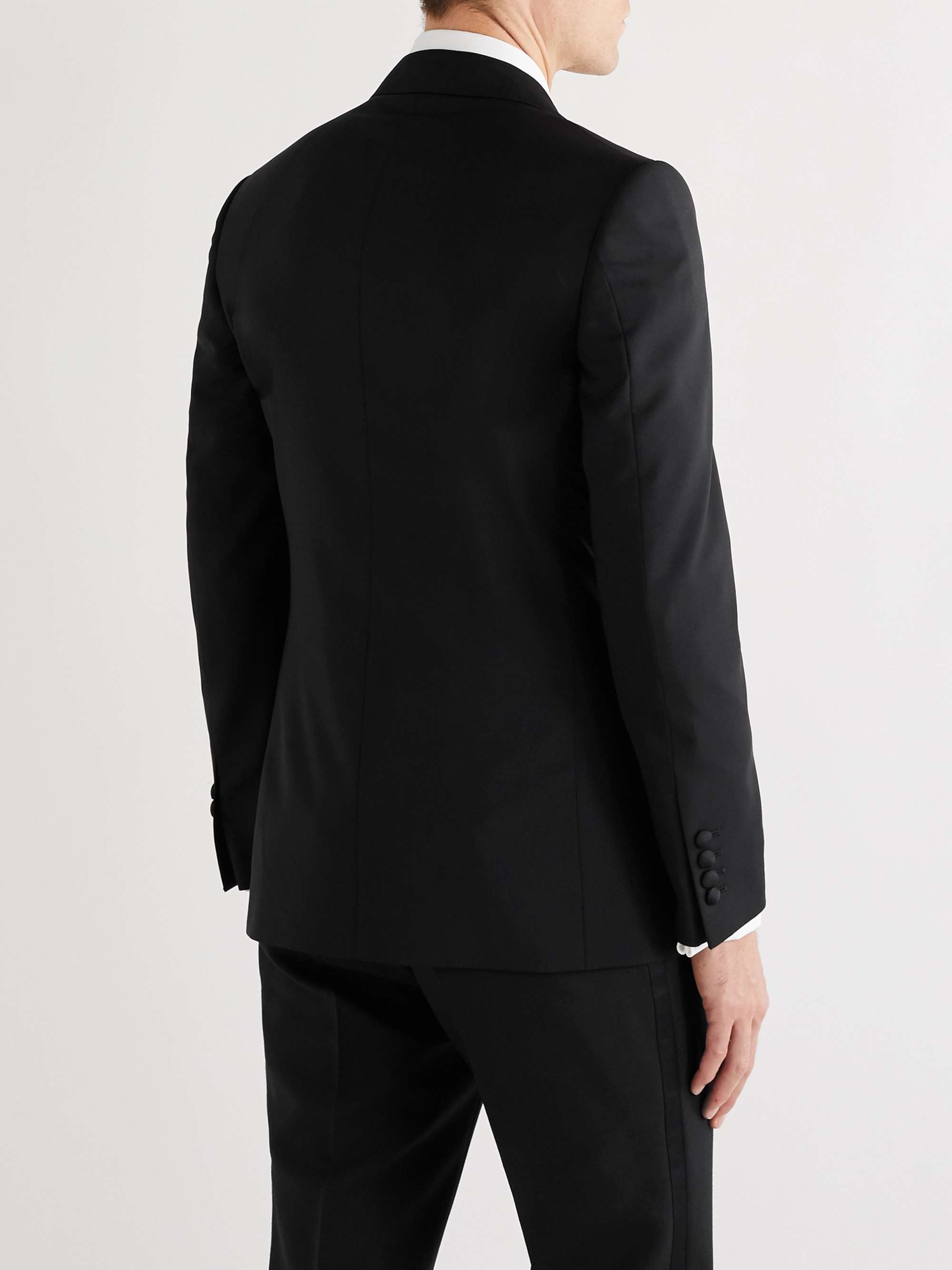 KINGSMAN Slim-Fit Double-Breasted Grosgrain-Trimmed Wool and Mohair-Blend Tuxedo Jacket