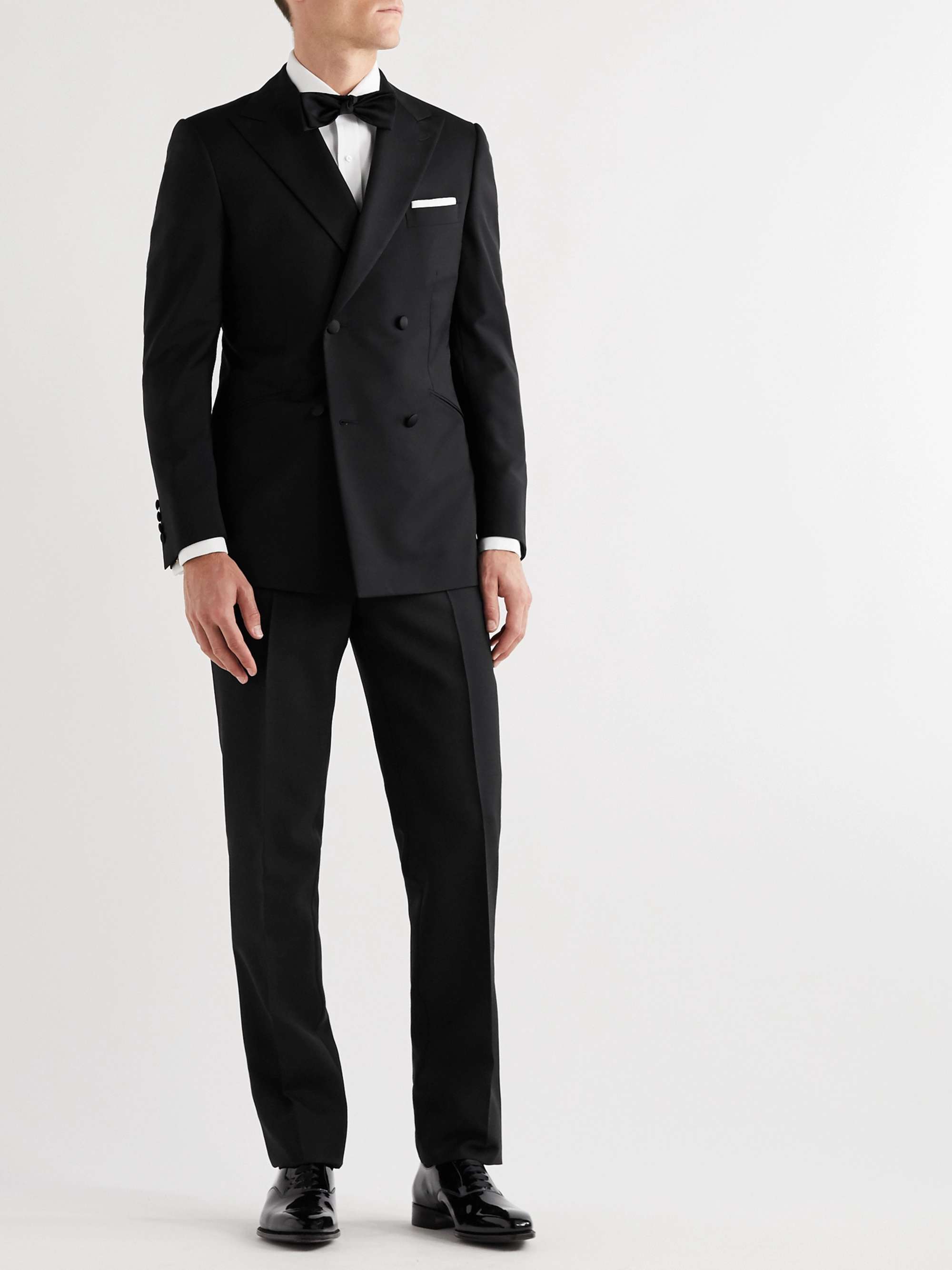 KINGSMAN Slim-Fit Double-Breasted Grosgrain-Trimmed Wool and Mohair-Blend Tuxedo Jacket