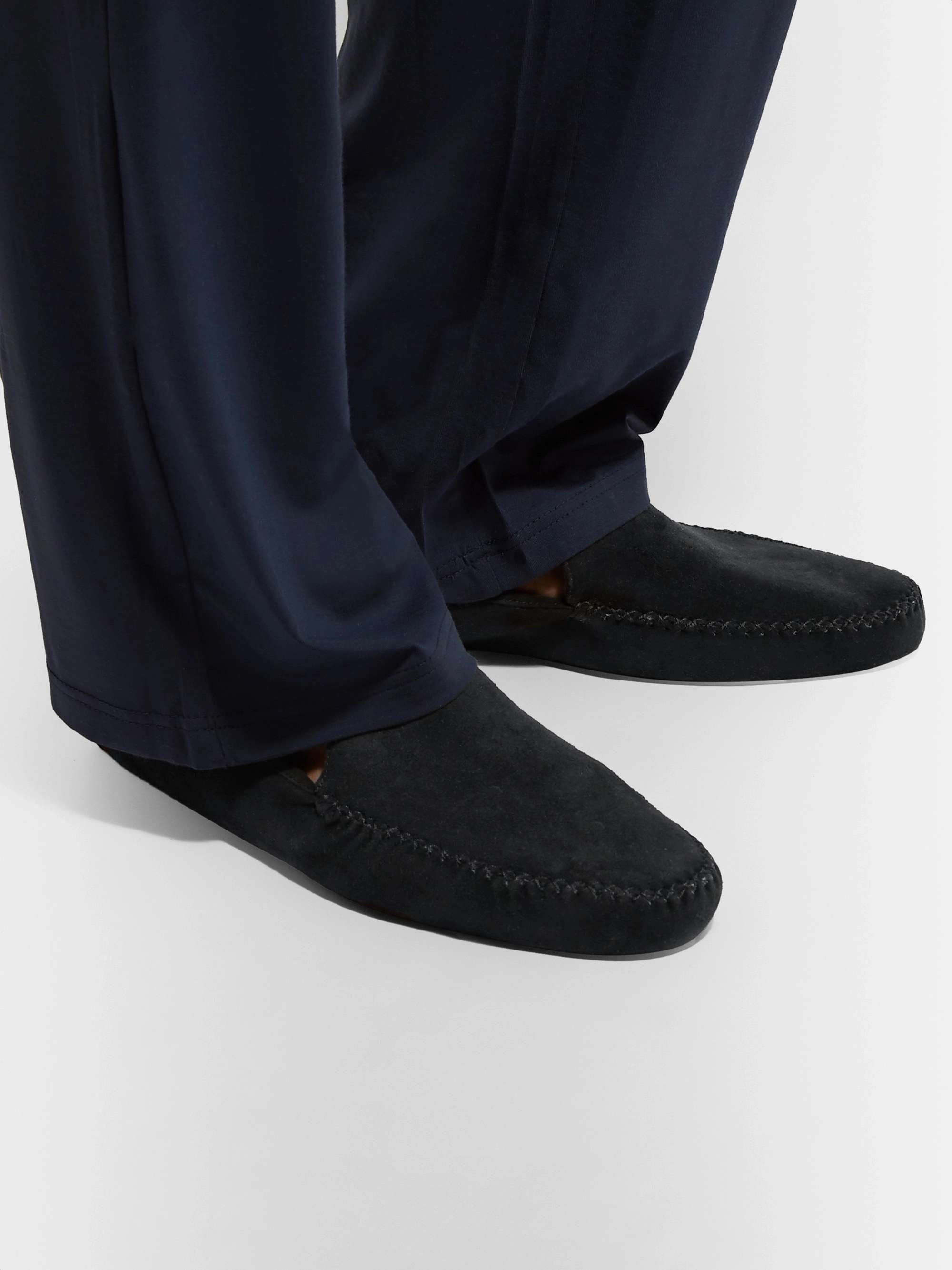 LORO PIANA Maurice Cashmere-Lined Suede Slippers