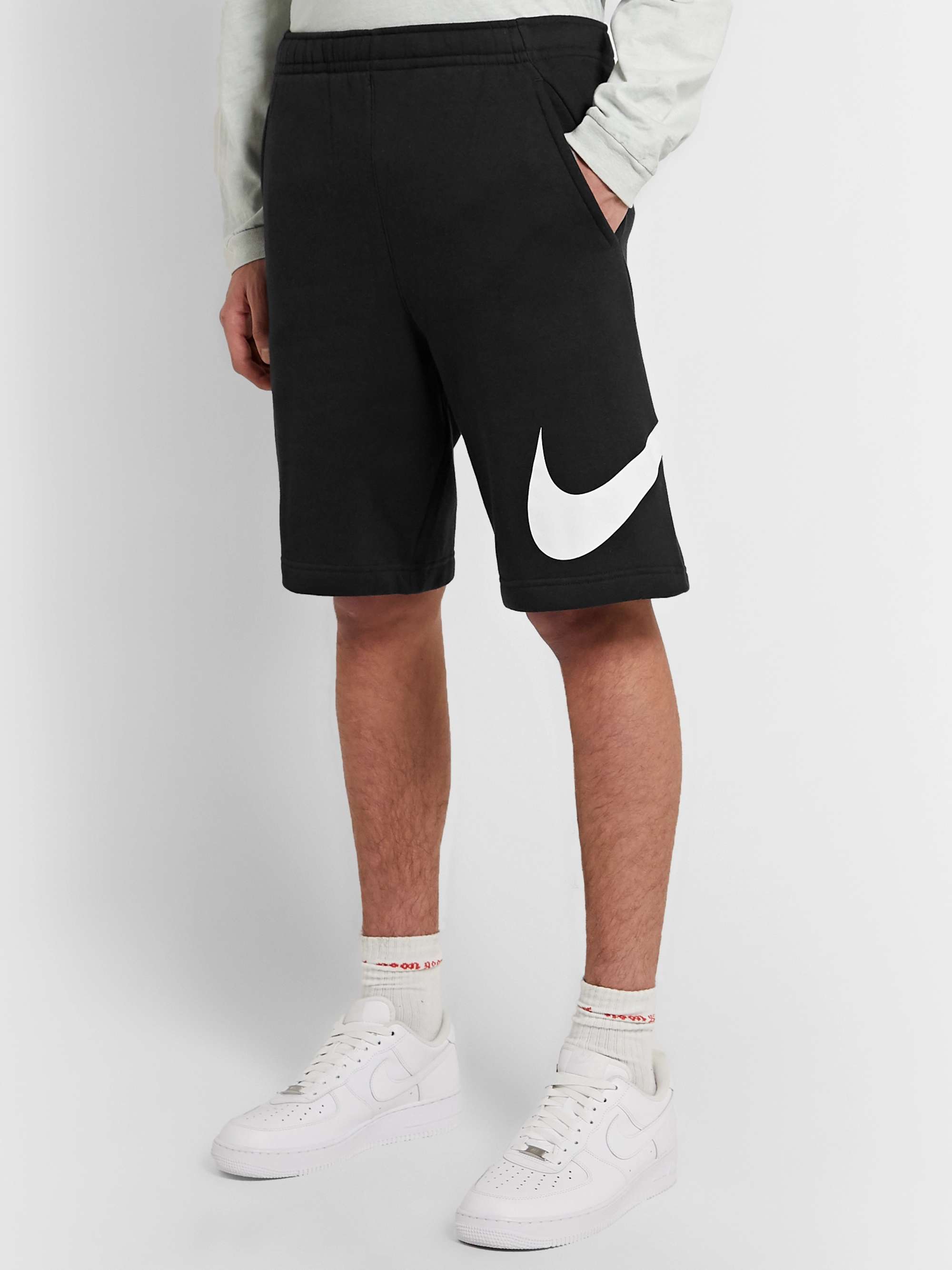 NIKE Sportswear Club Straight-Leg Logo-Print Cotton-Blend Jersey Shorts