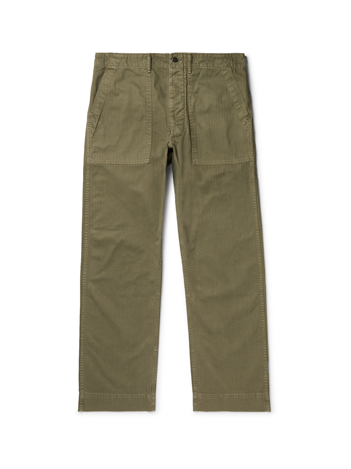 Rrl Cotton-herringbone Trousers In Green