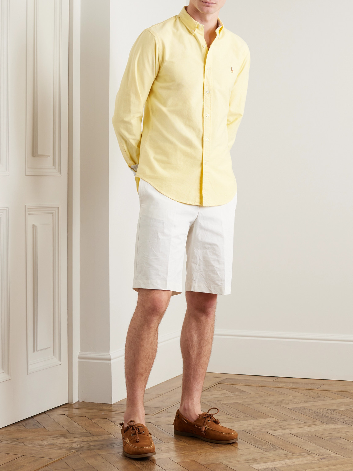 Shop Polo Ralph Lauren Slim-fit Button-down Collar Cotton Oxford Shirt In Yellow