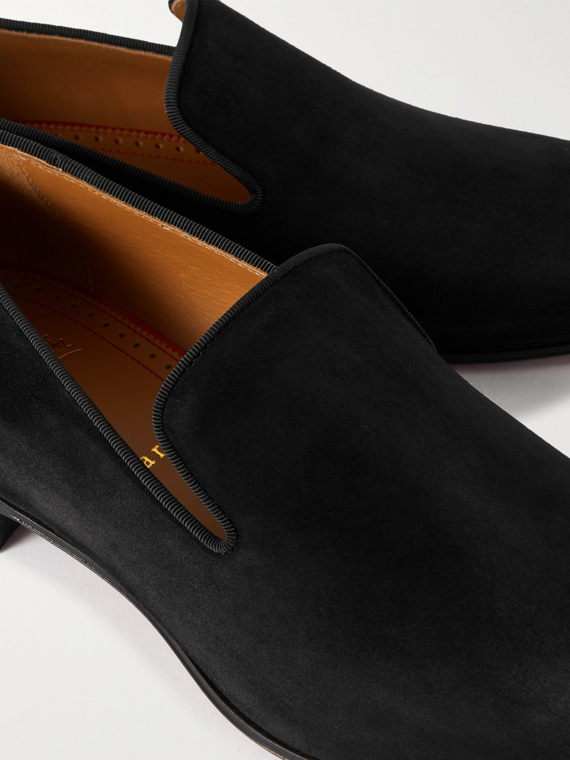 Shop Christian Louboutin Dandelion Grosgrain-trimmed Suede Loafers In Black