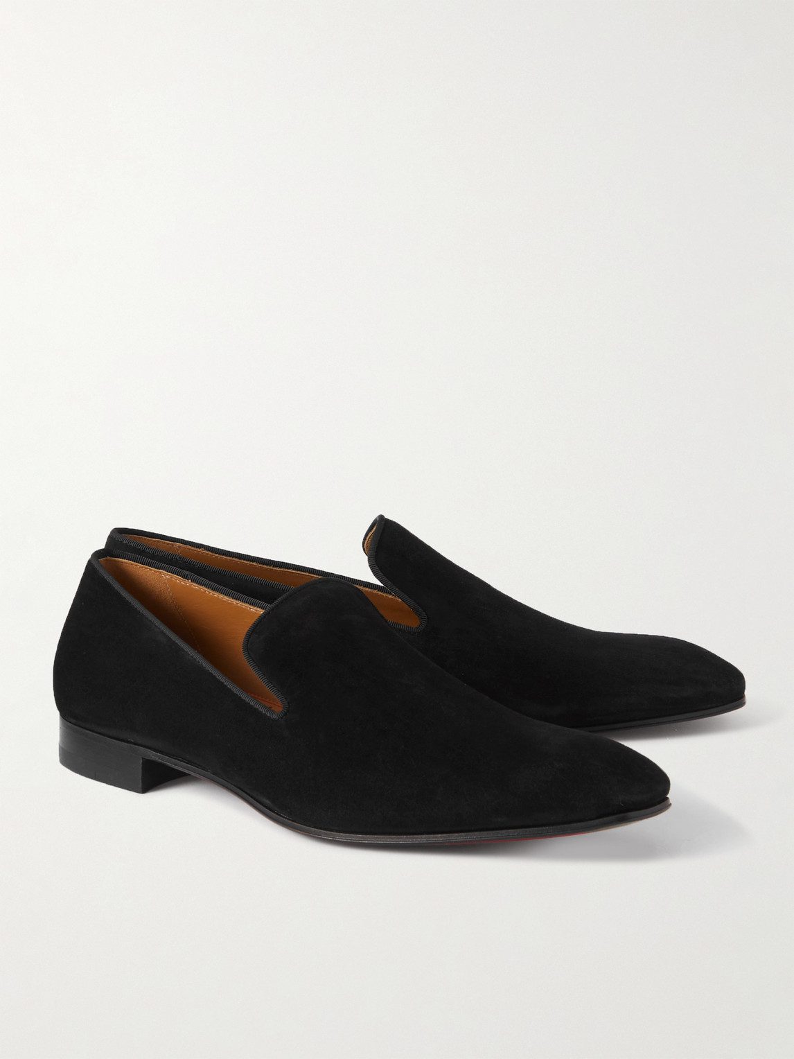 Shop Christian Louboutin Dandelion Grosgrain-trimmed Suede Loafers In Black