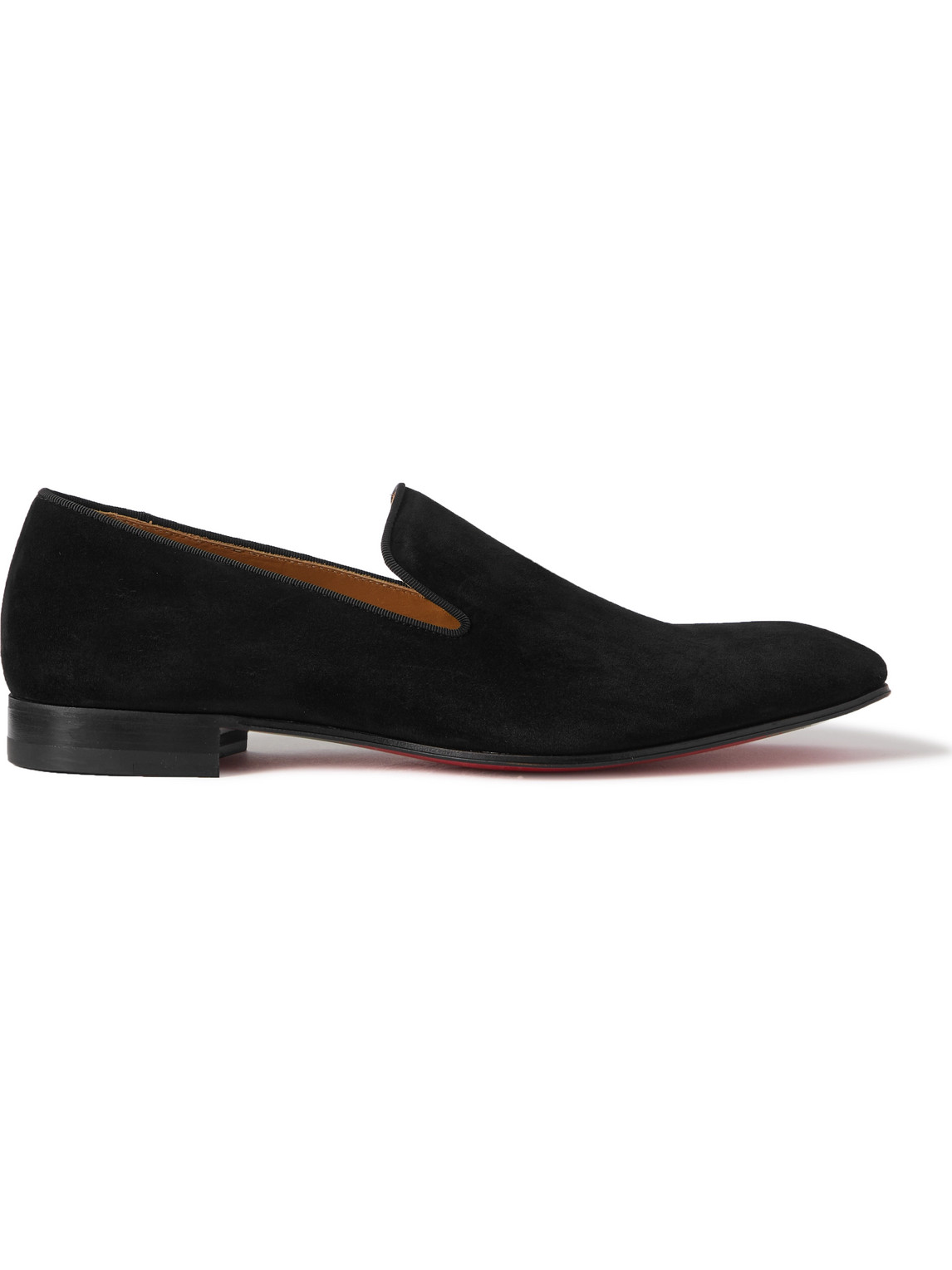 CHRISTIAN LOUBOUTIN DANDELION GROSGRAIN-TRIMMED SUEDE LOAFERS