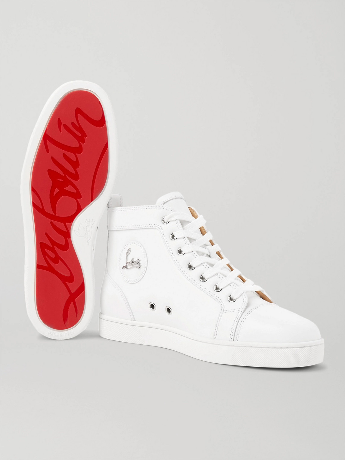Shop Christian Louboutin Louis Leather High-top Sneakers In White