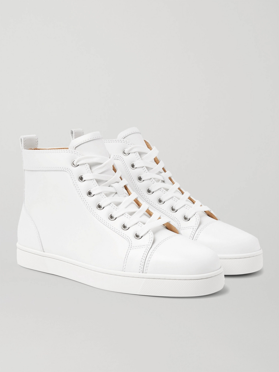 Shop Christian Louboutin Louis Leather High-top Sneakers In White