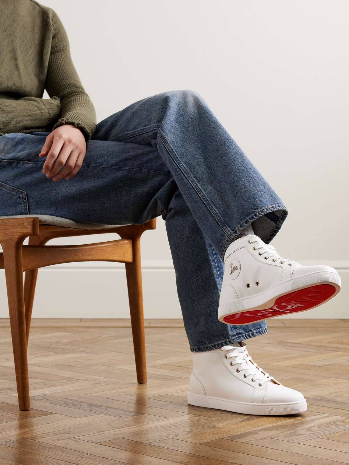Christian Louboutin Louis Orlato Full-grain Leather High-top Sneakers In White